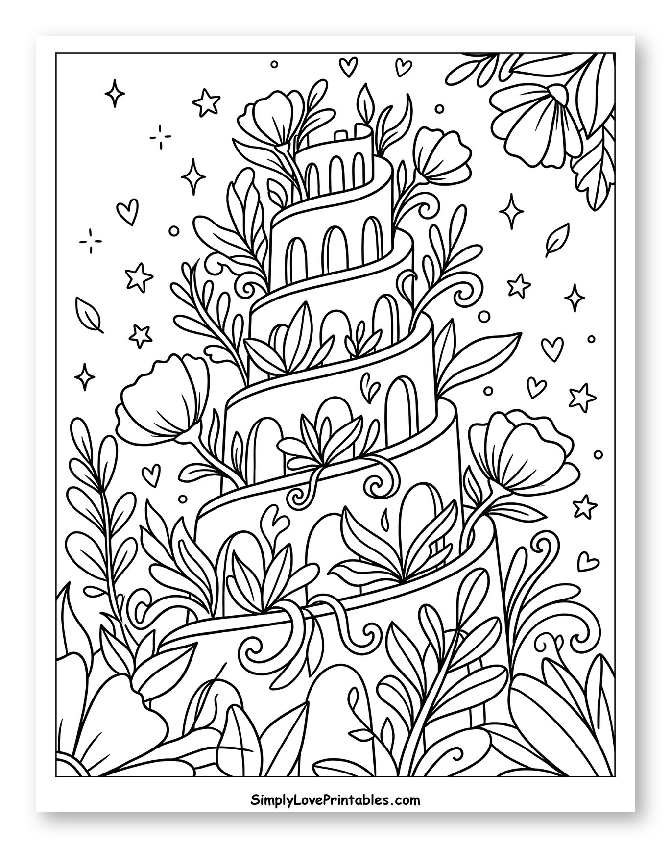 Enchanting Tower of Babel with Blossoming Garden to Color for Adults