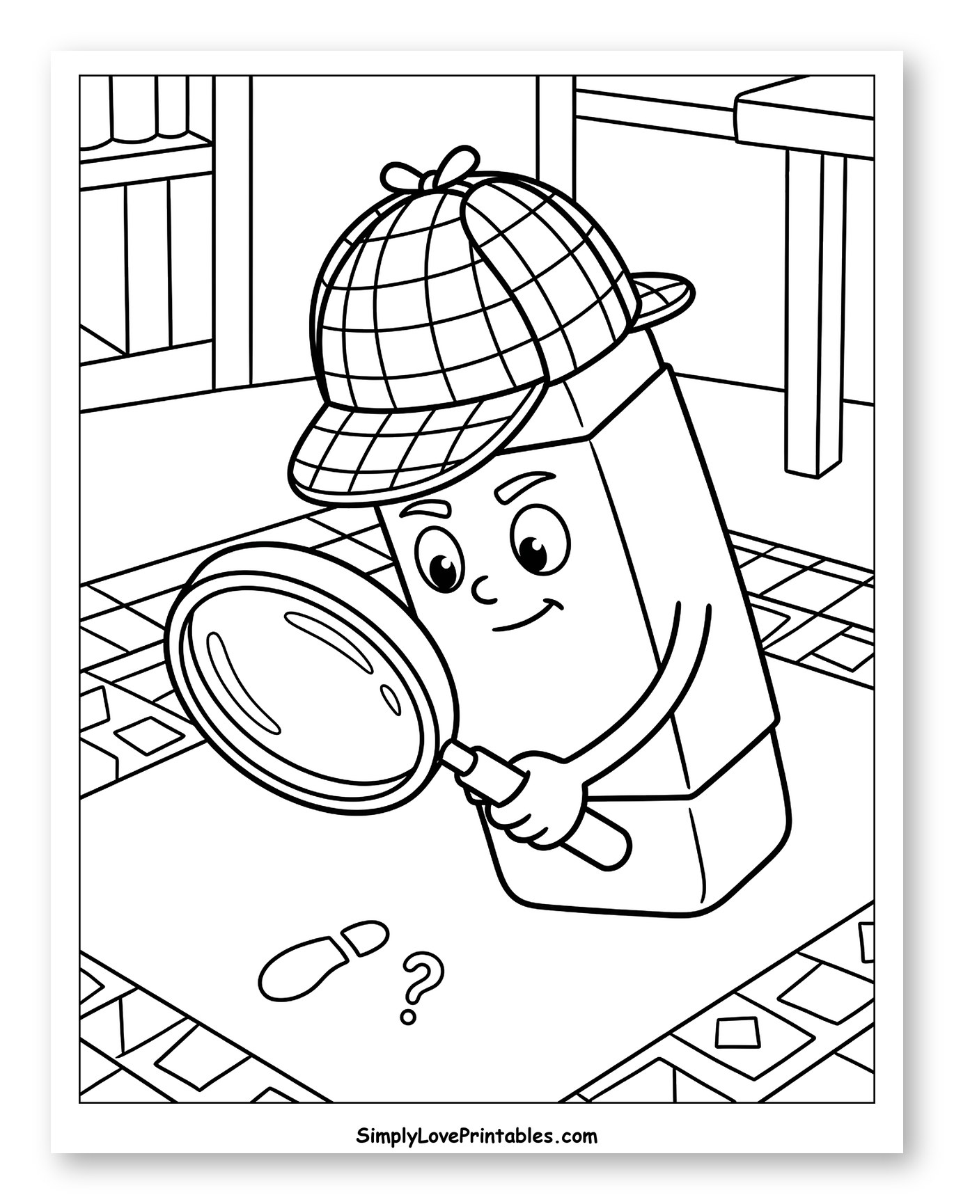 Eraser Detective with Magnifying Glass Coloring Sheet for Kids