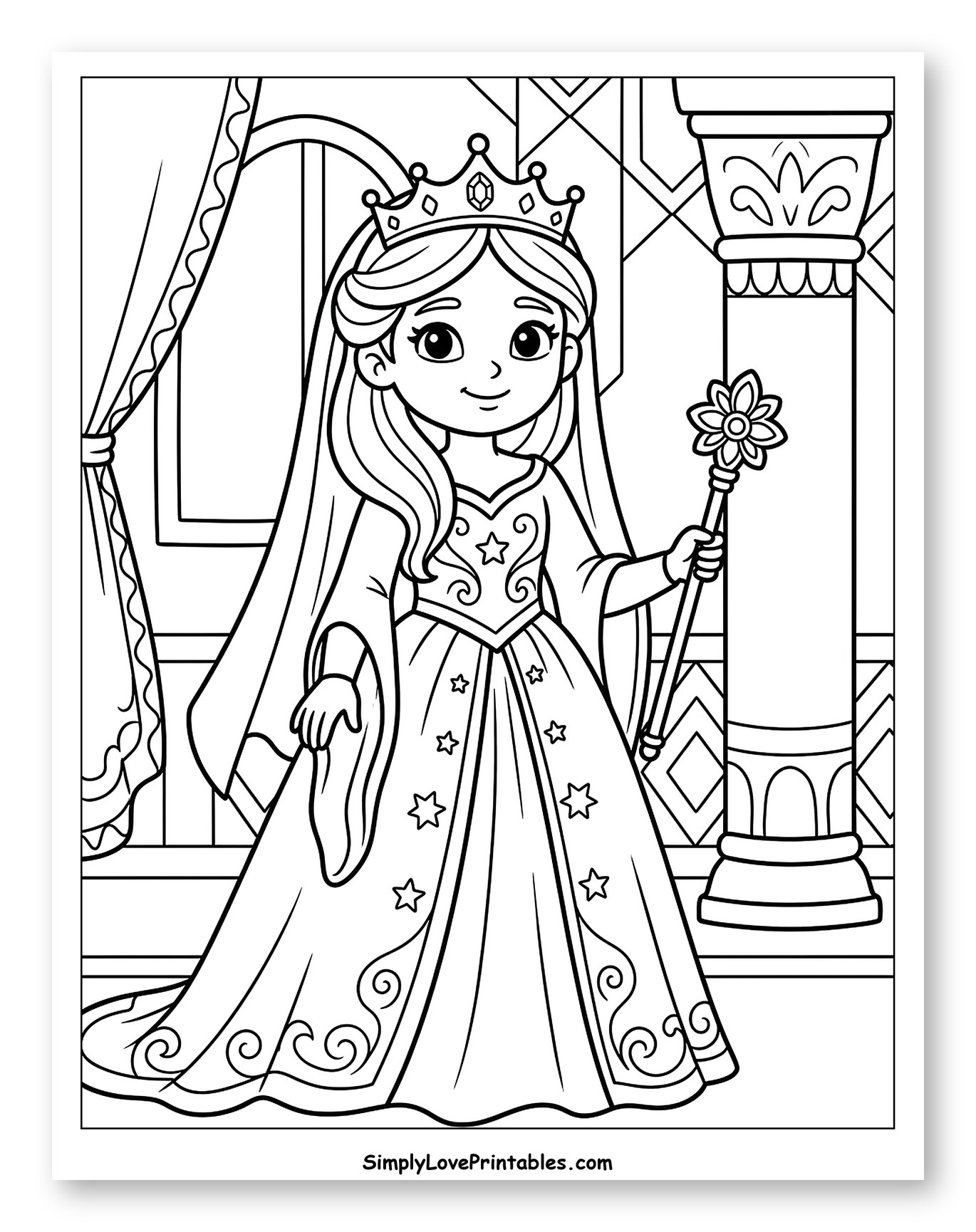 Esther Holding Her Royal Scepter Coloring Sheet for Kids