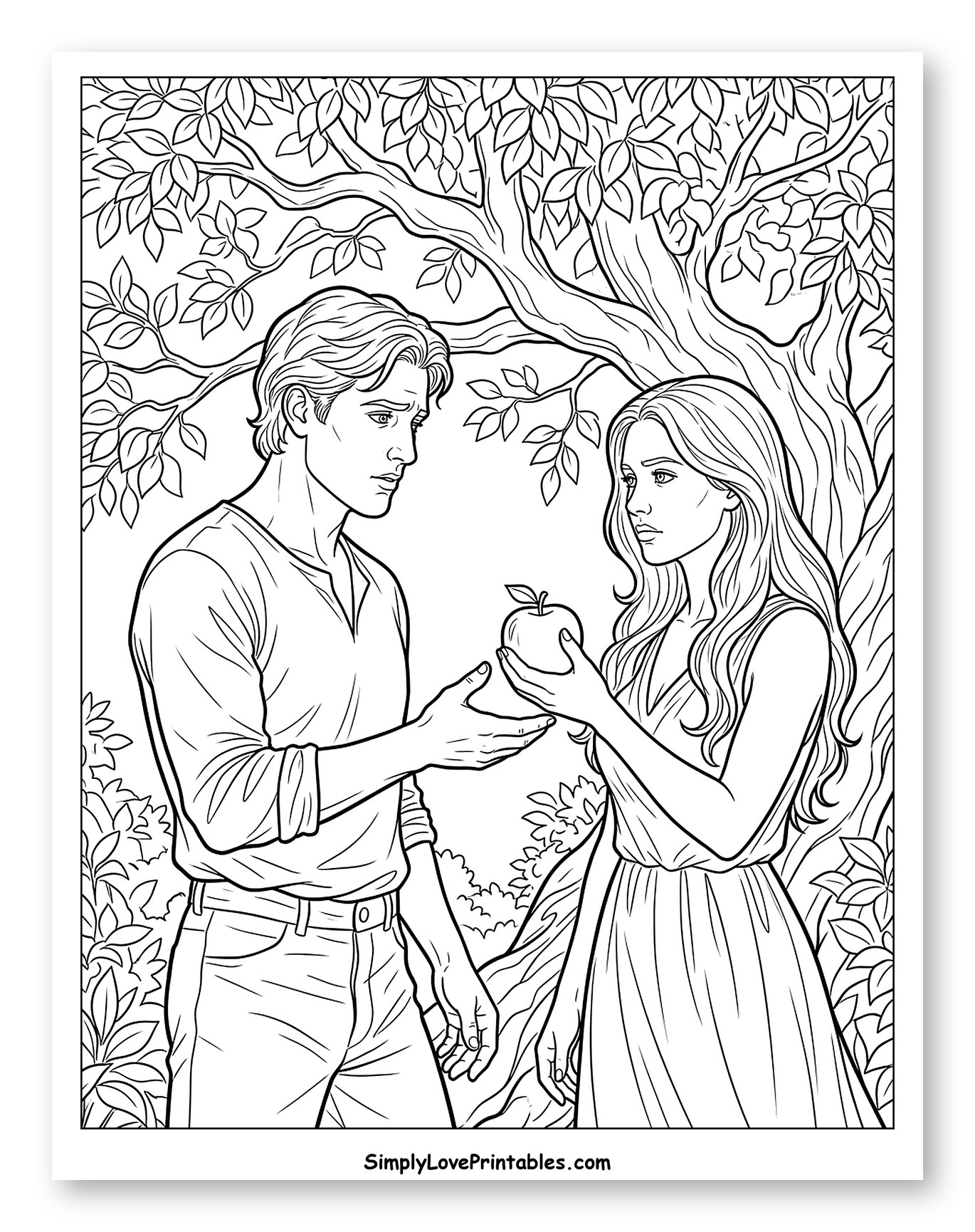 Eve Offers Apple to Adam Under Tree