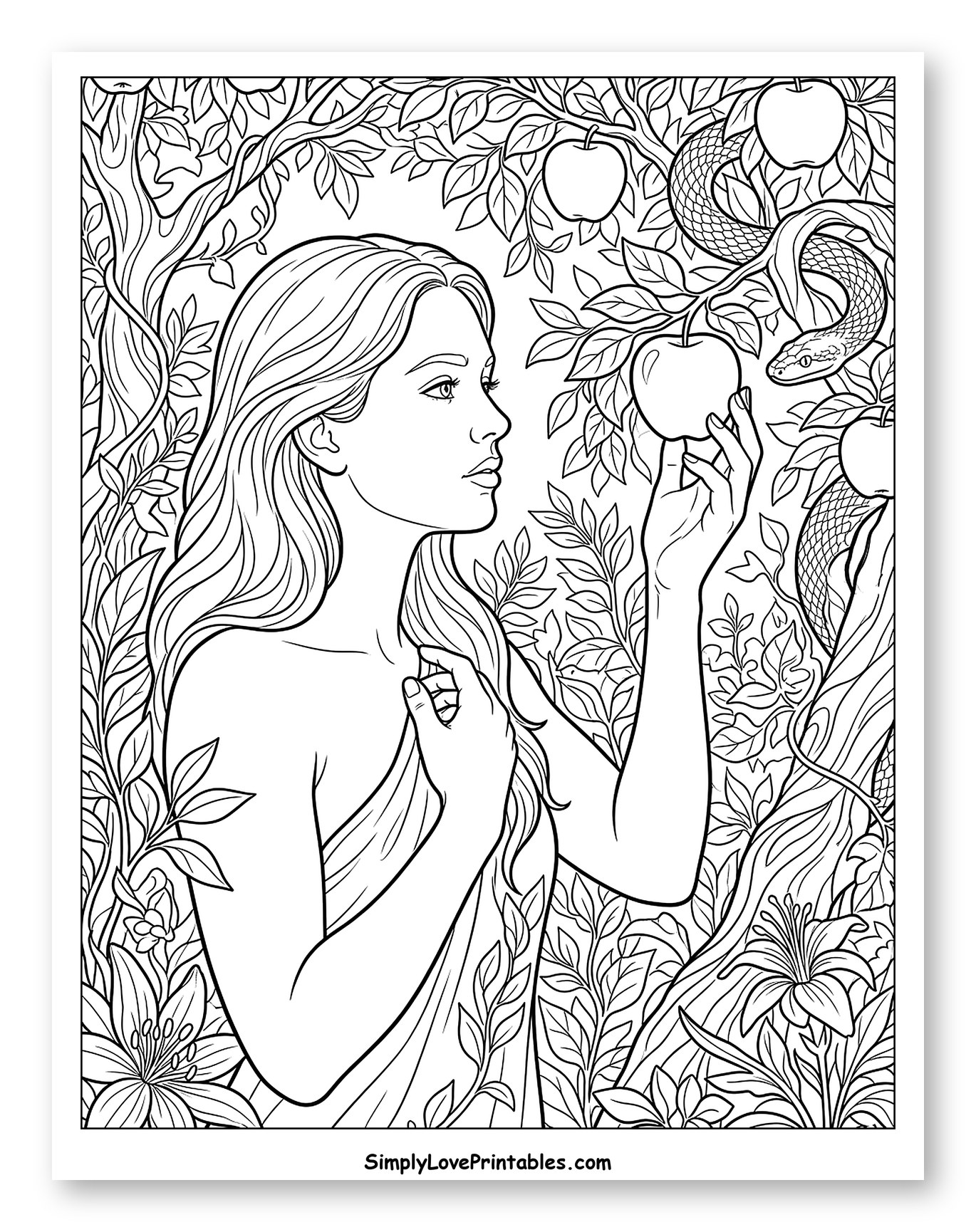 Eve Reaching for Forbidden Fruit to Color