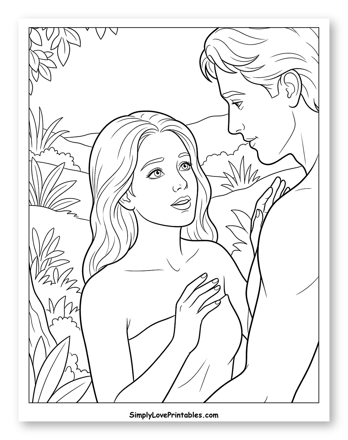 Eve's Awakening, Gazing at Adam Coloring Sheet