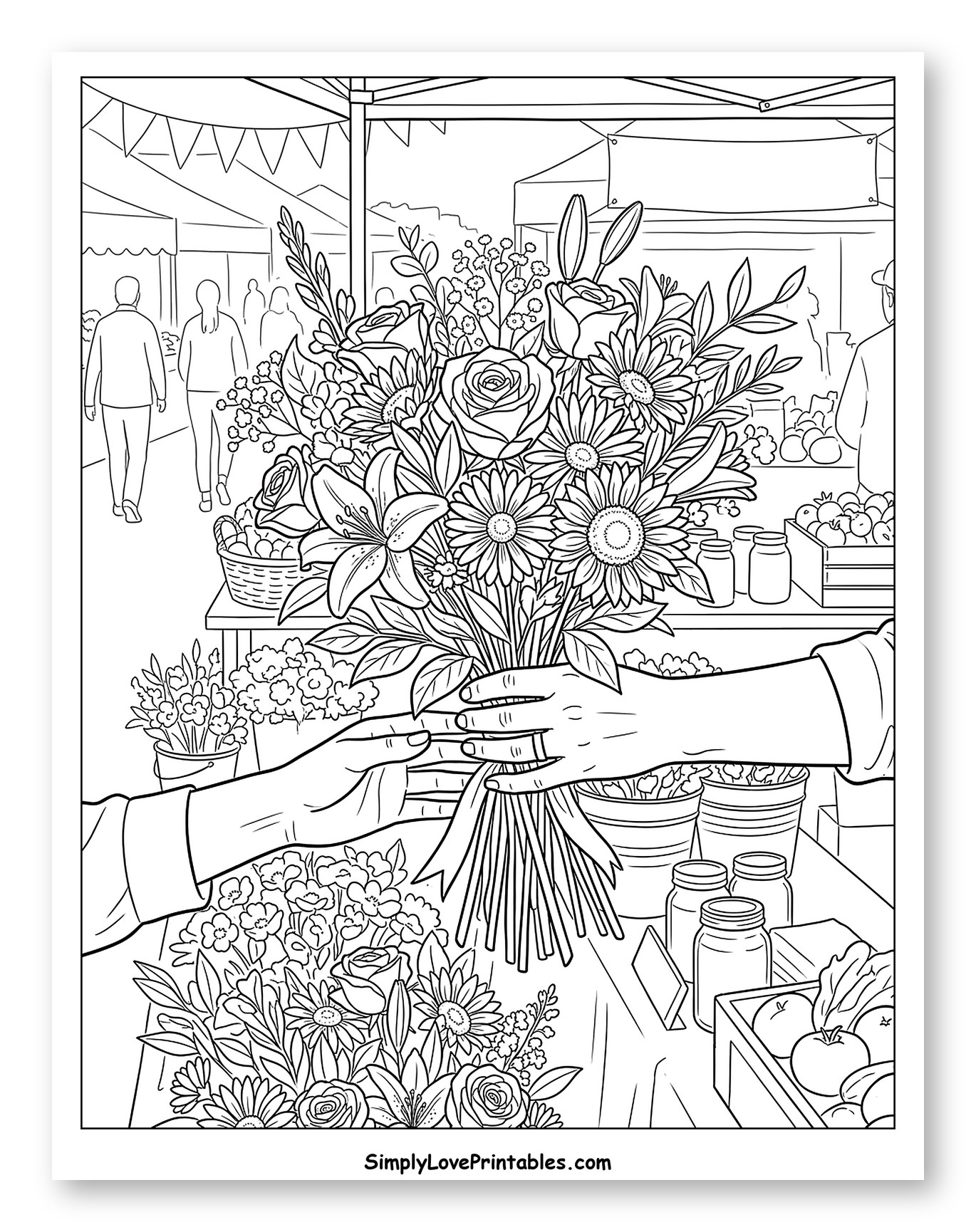 Exchanging a Bouquet at the Farmers Market to Color