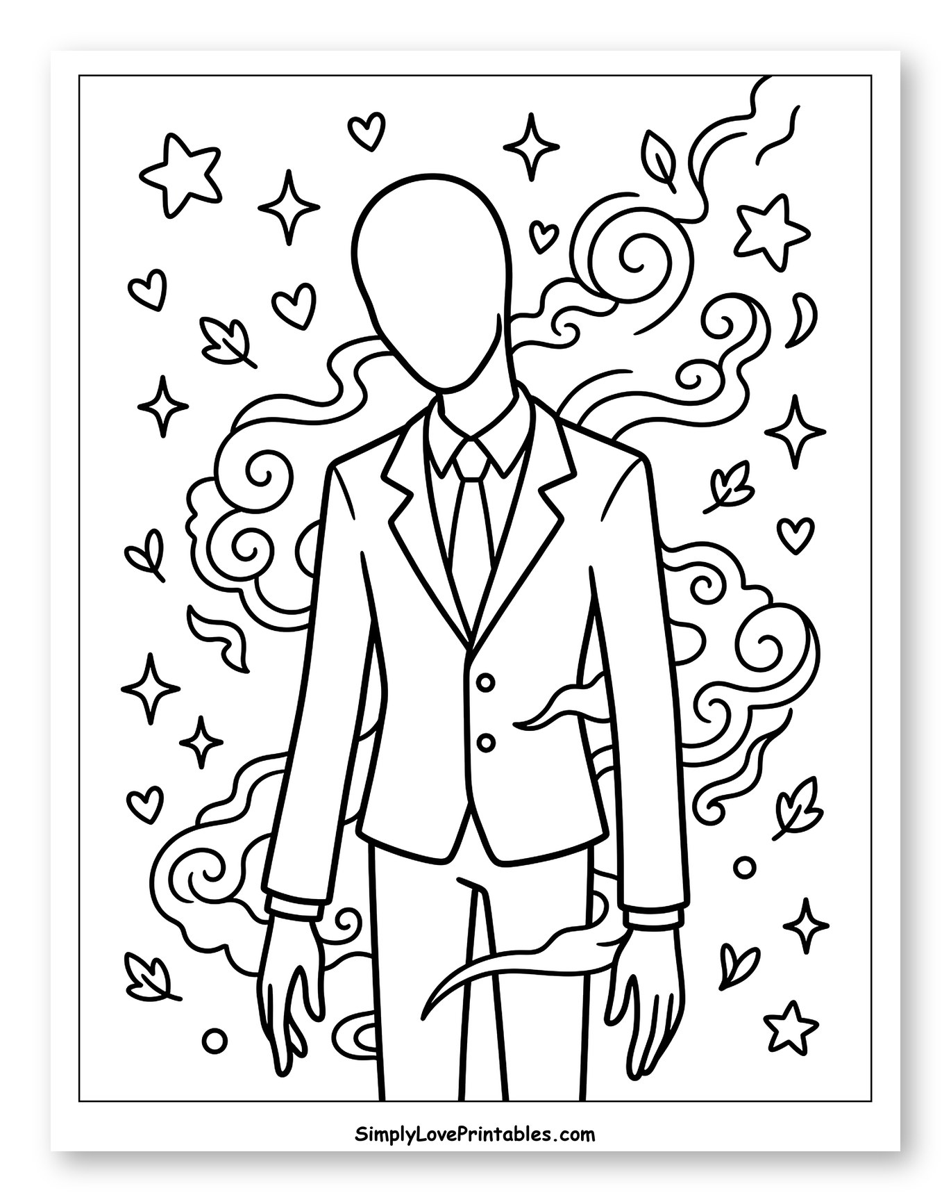 Faceless Man in Suit with Swirling Clouds to Color for Adults
