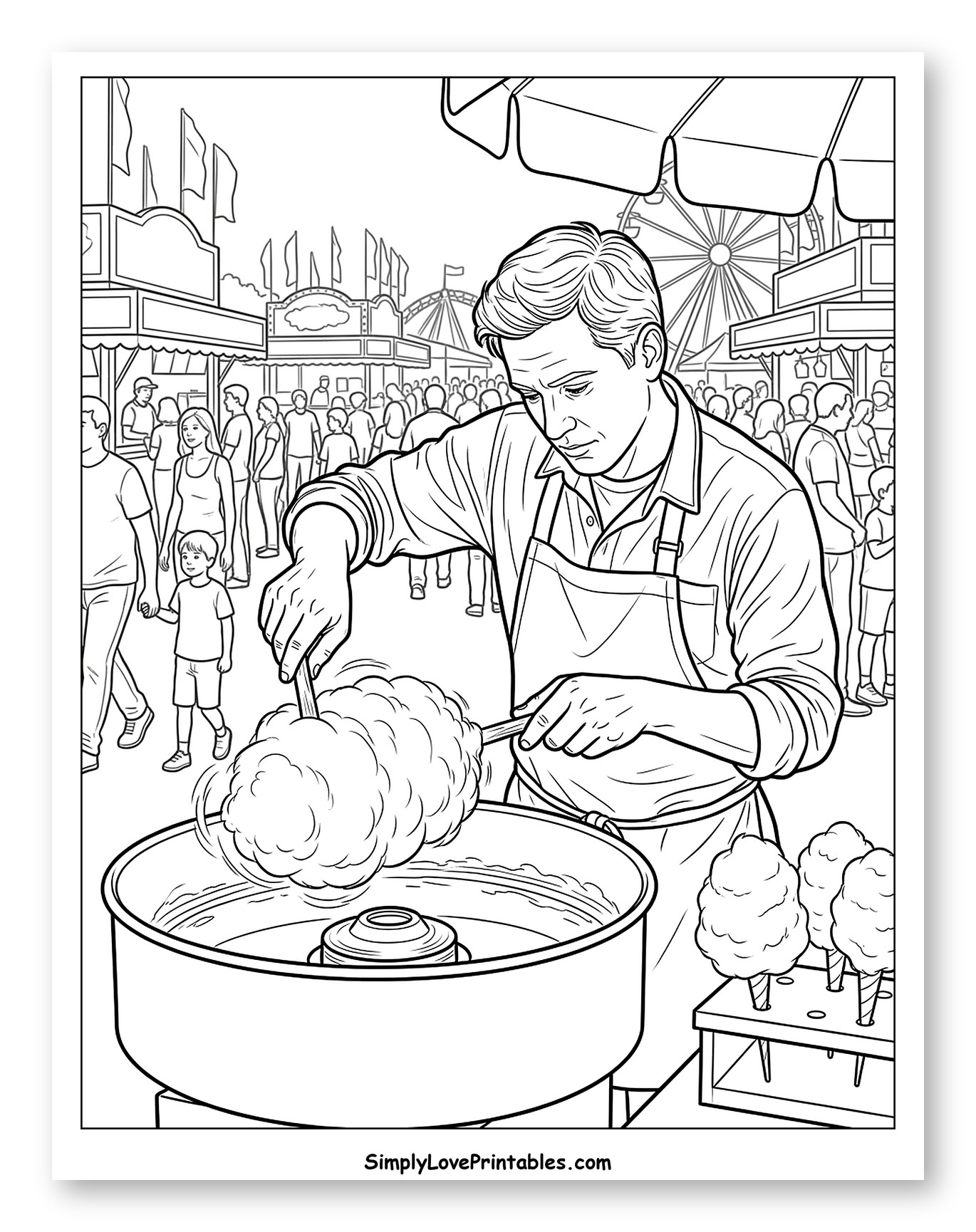 Fair Vendor Spinning Cotton Candy Coloring Sheet