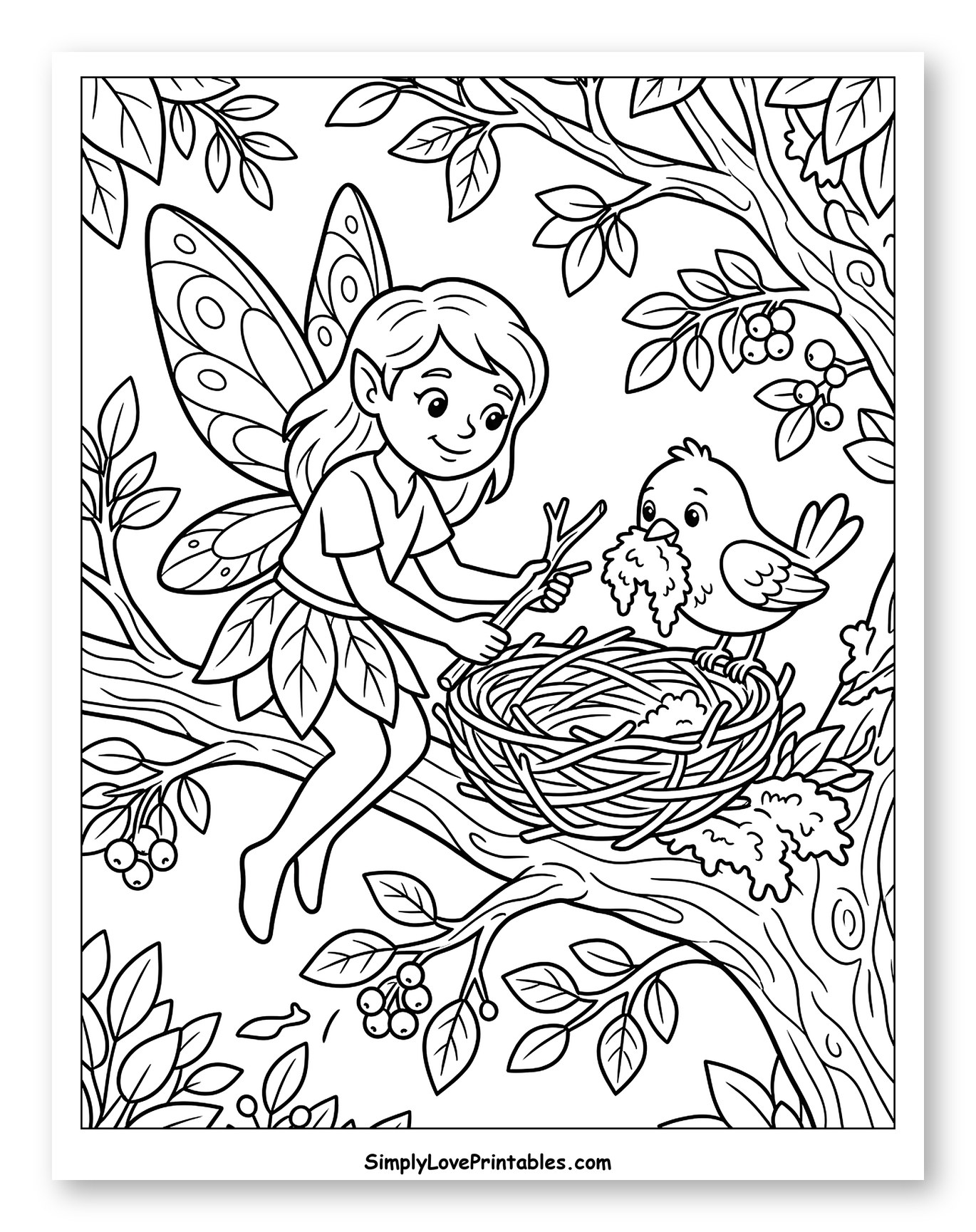Fairy and Bird Building a Nest Together