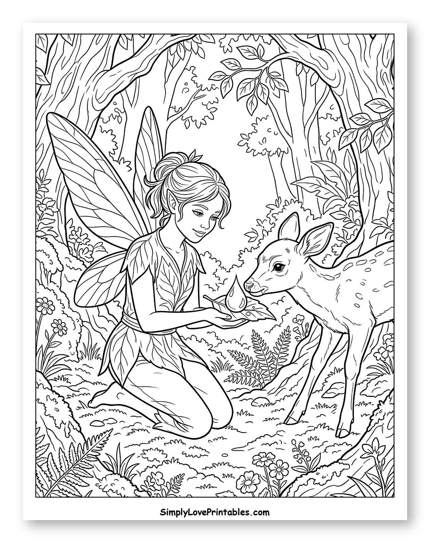 Fairy Feeding a Fawn Water Drop