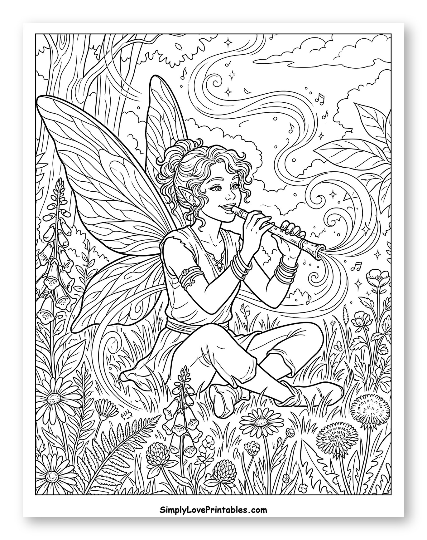 Fairy Girl Playing Flute in a Field
