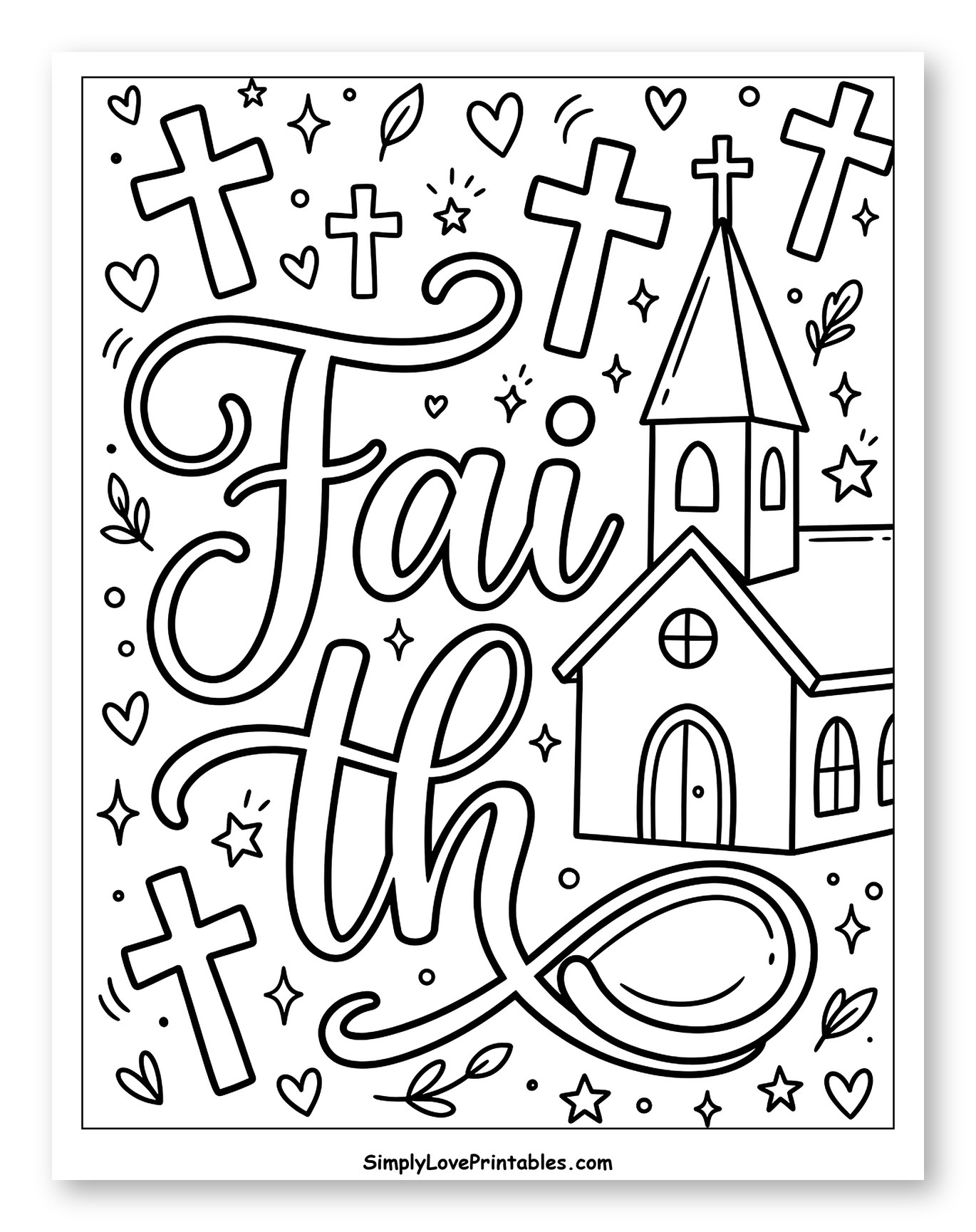 Faith Lettering with Church and Christian Symbols