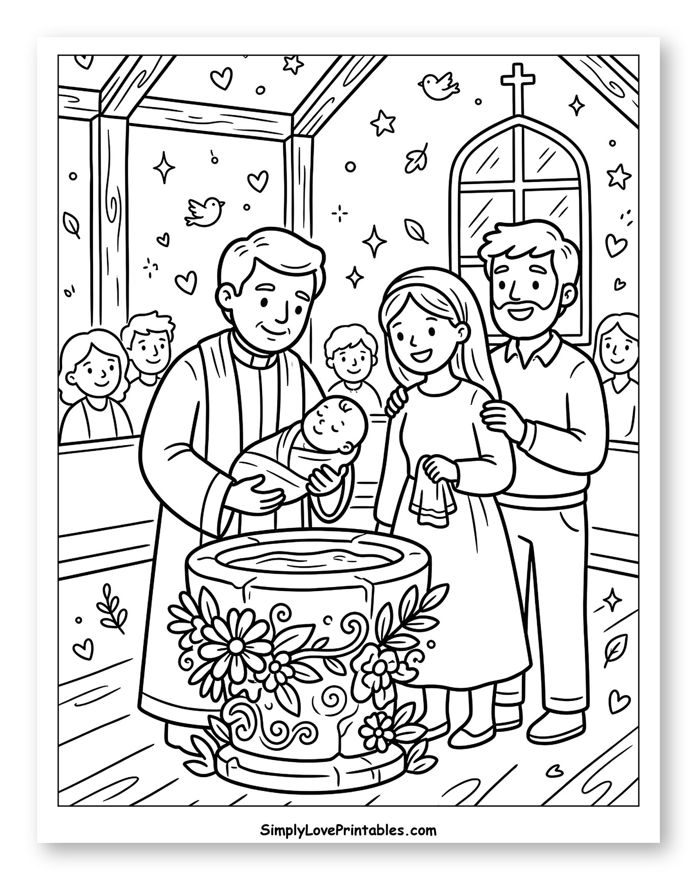 Family and Priest at Baby's Baptism