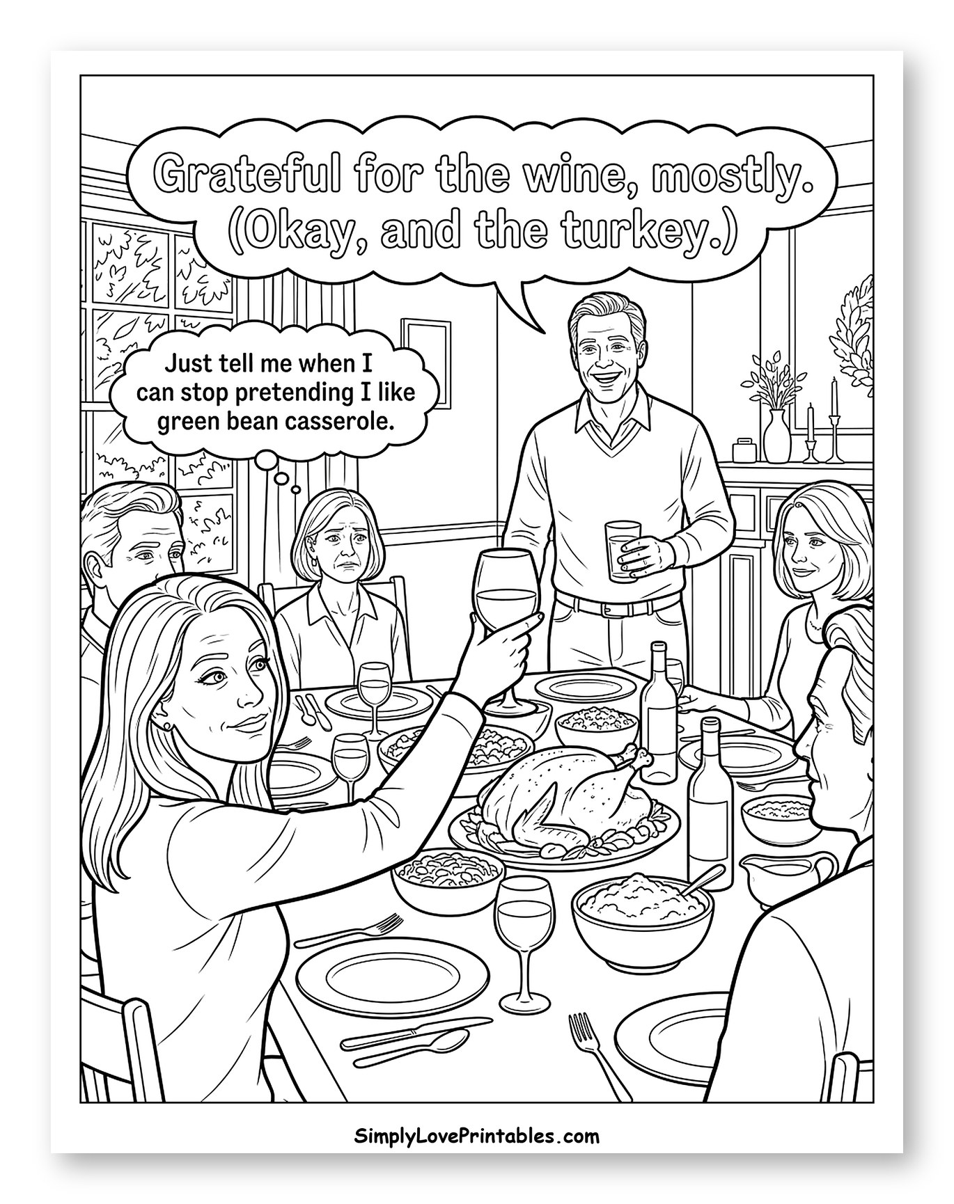 Family Sharing a Humorous Thanksgiving Dinner Toast