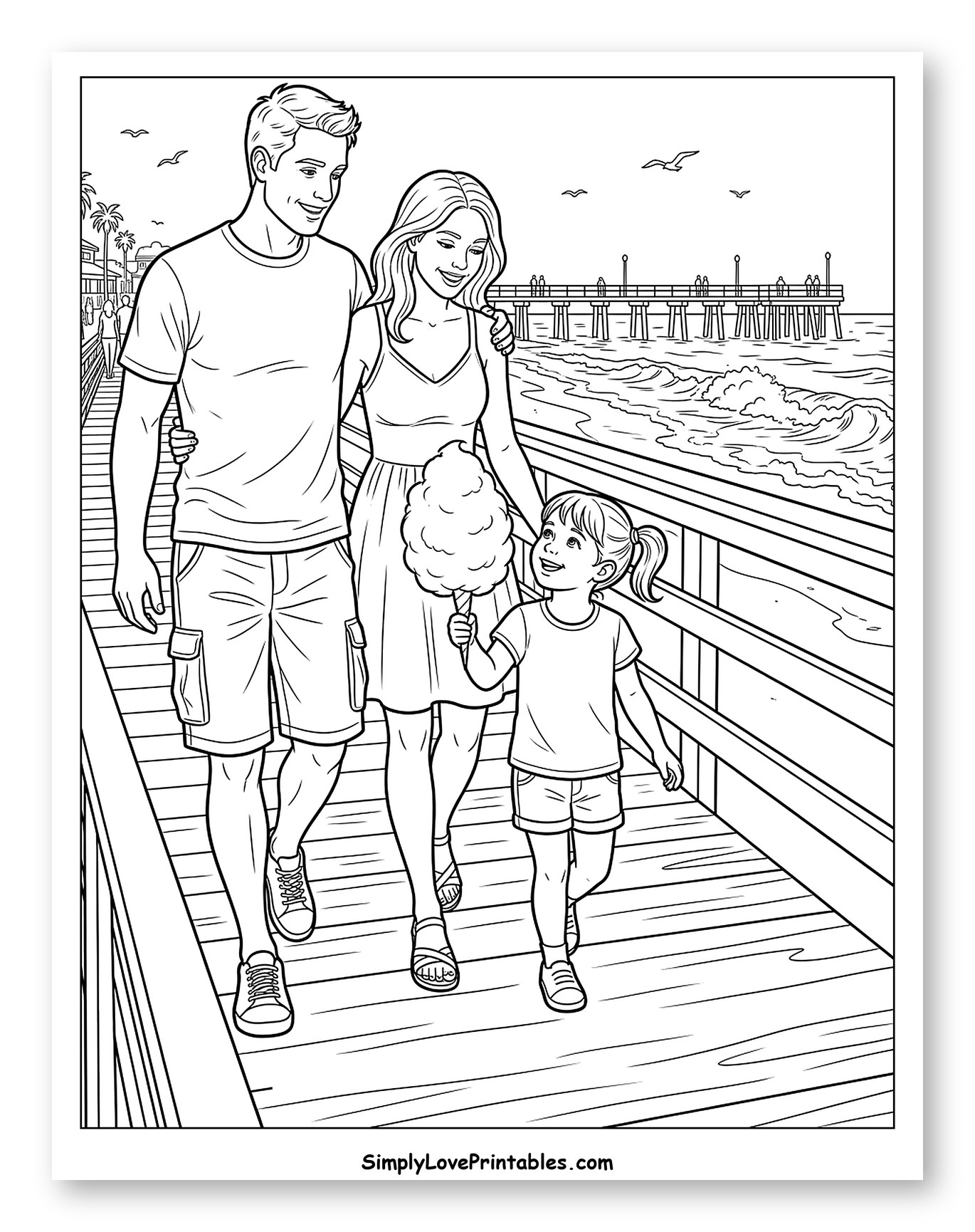 Family Walking on Boardwalk with Cotton Candy
