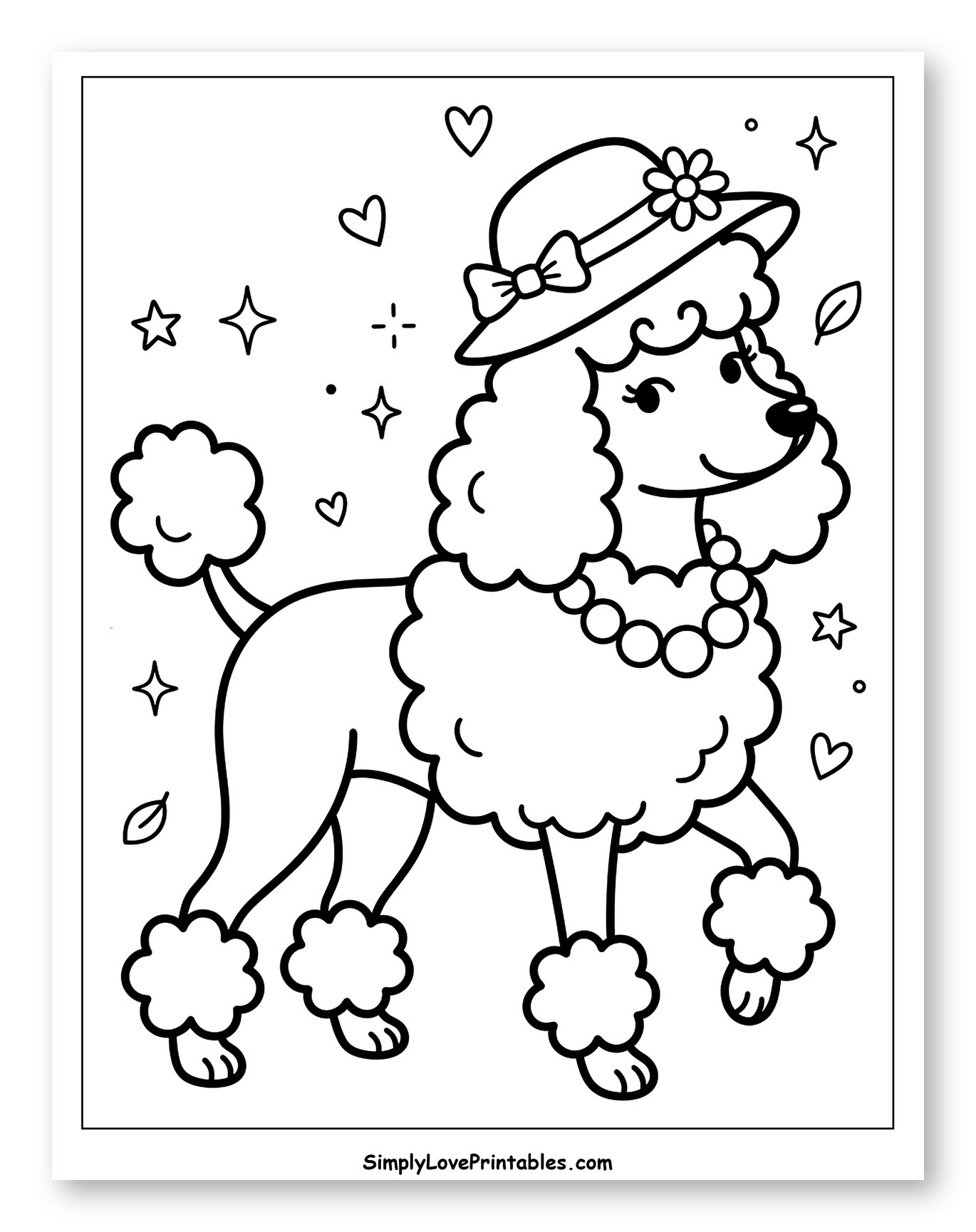 Fancy Poodle Wearing a Hat and Pearls