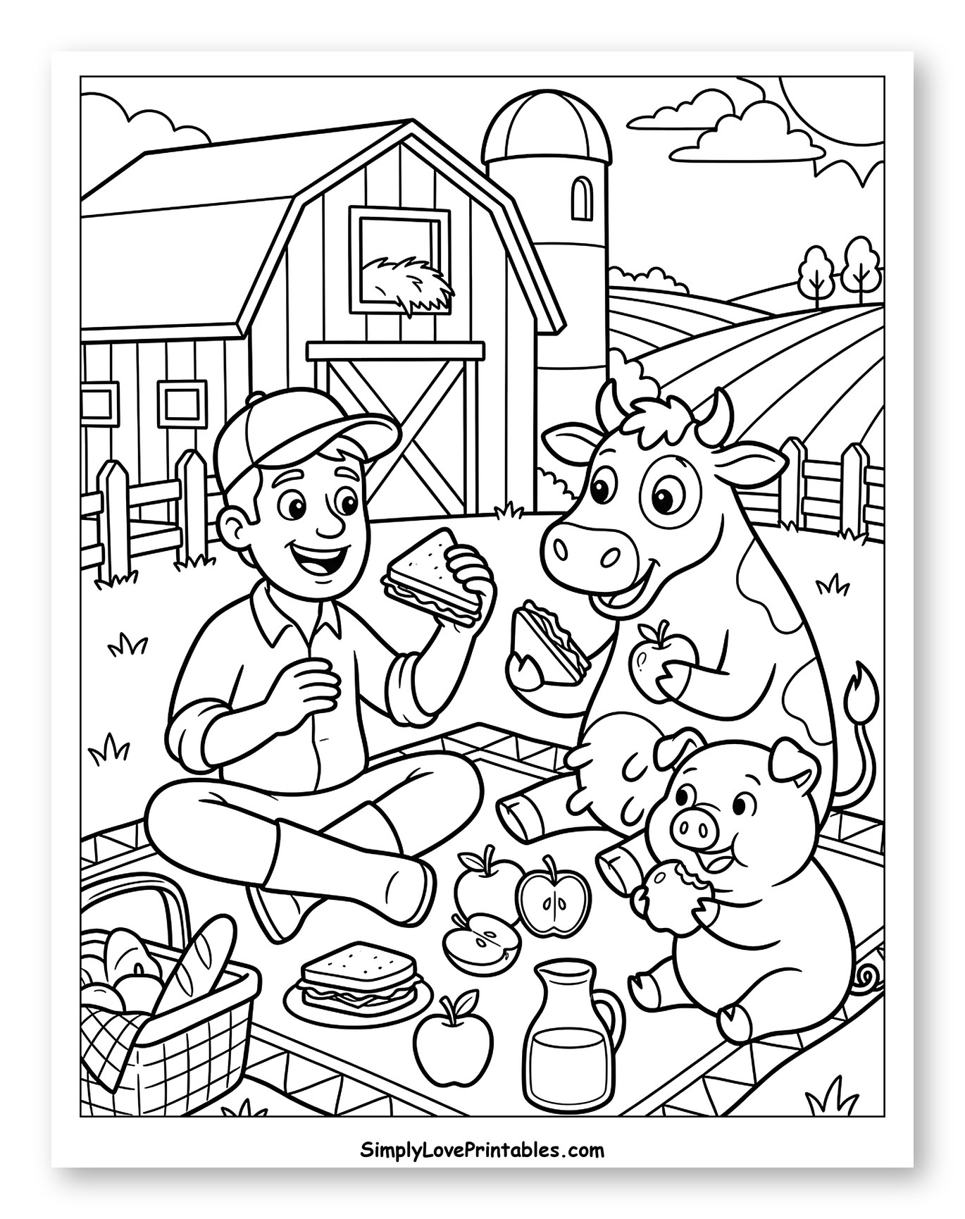 Farm Friends Enjoying a Picnic Lunch