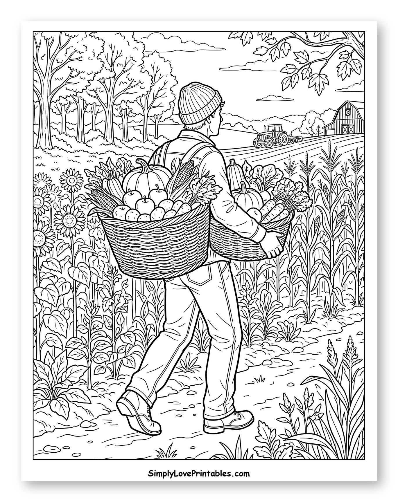 Farmer Carrying a Bountiful Autumn Harvest