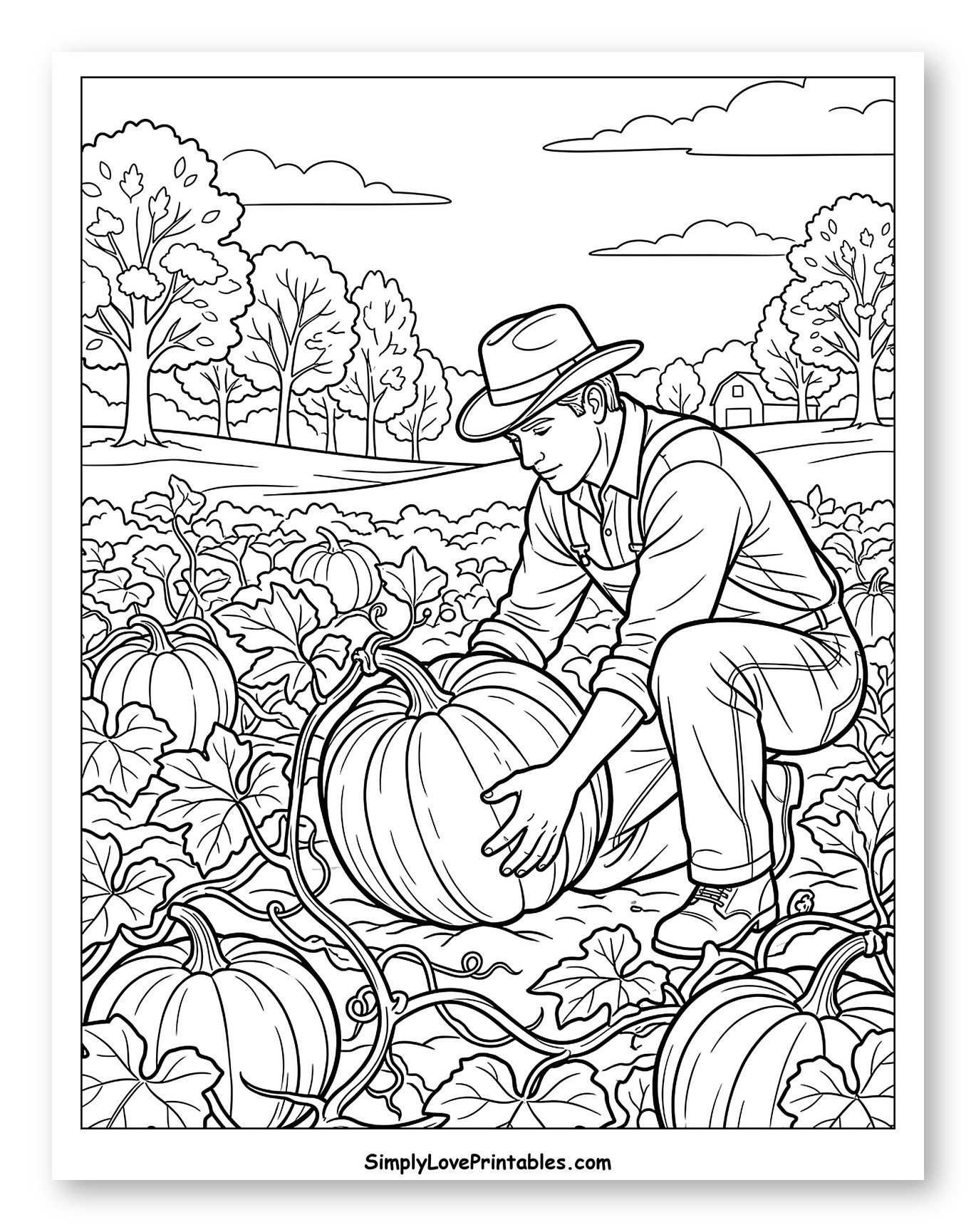 Farmer Harvesting a Large Pumpkin in the Patch