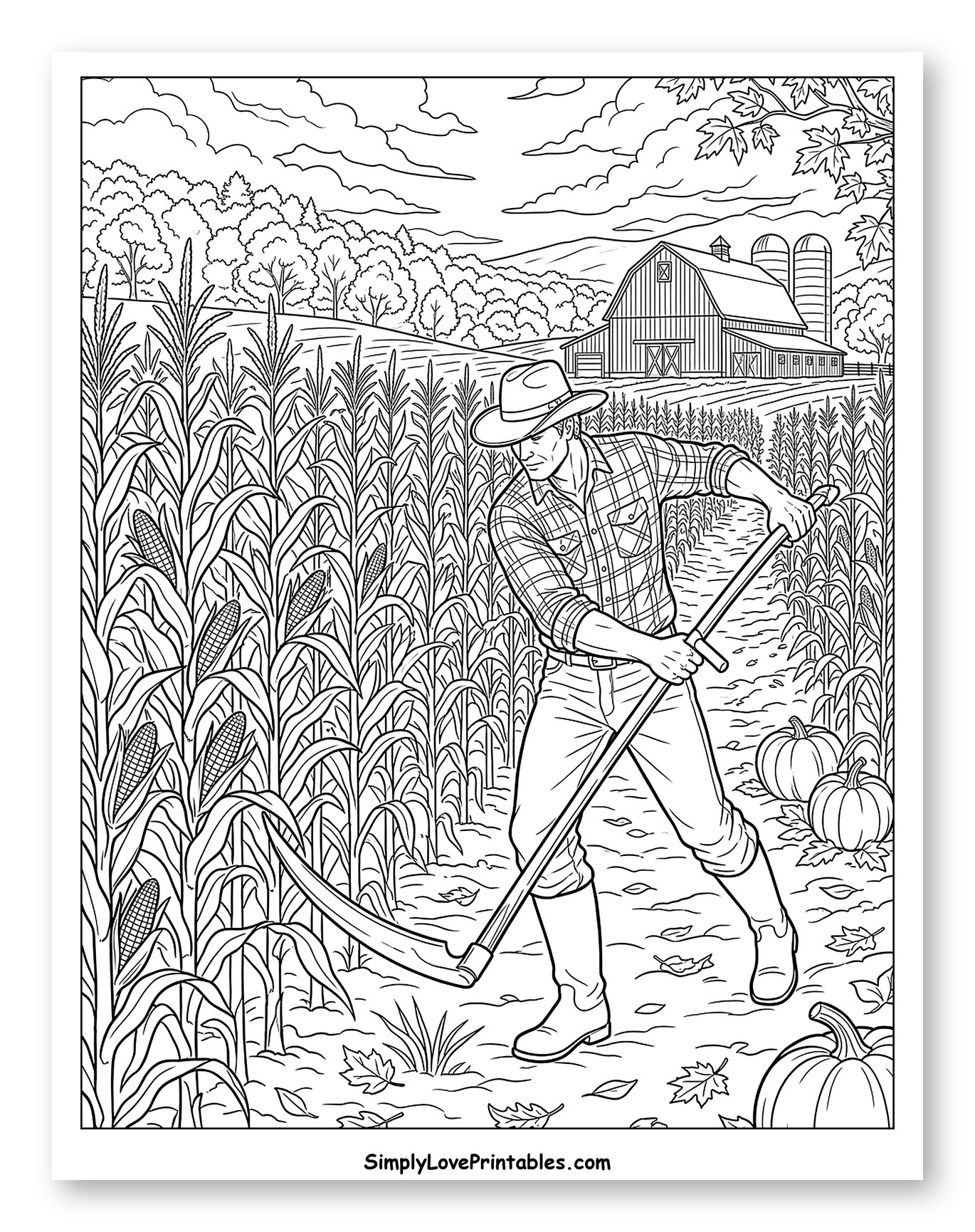Farmer Harvesting Corn in an Autumn Field