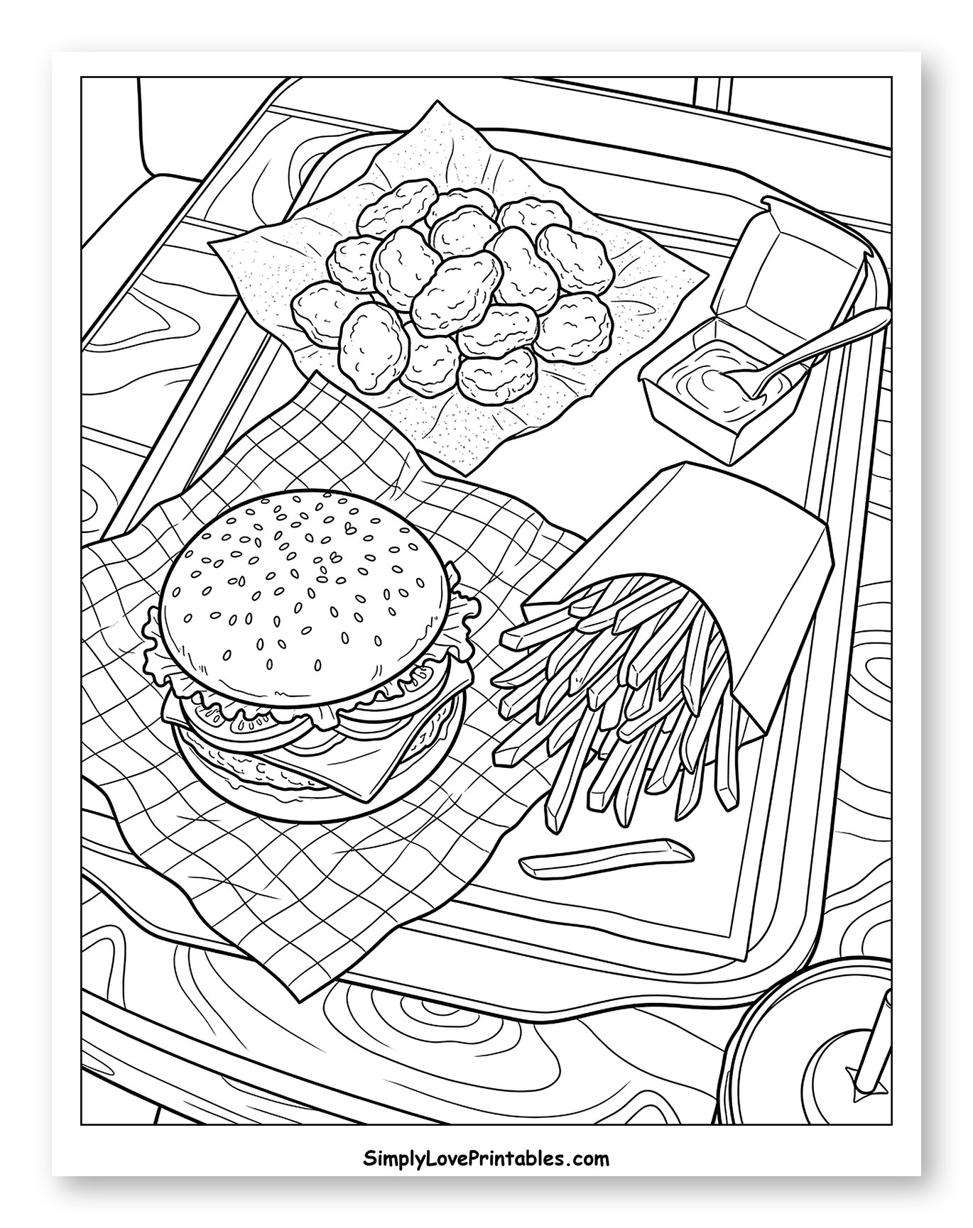 Fast Food Tray with Burger, Fries, and Nuggets