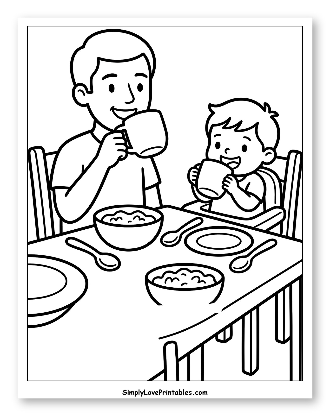 Father and Child Eating Breakfast Together