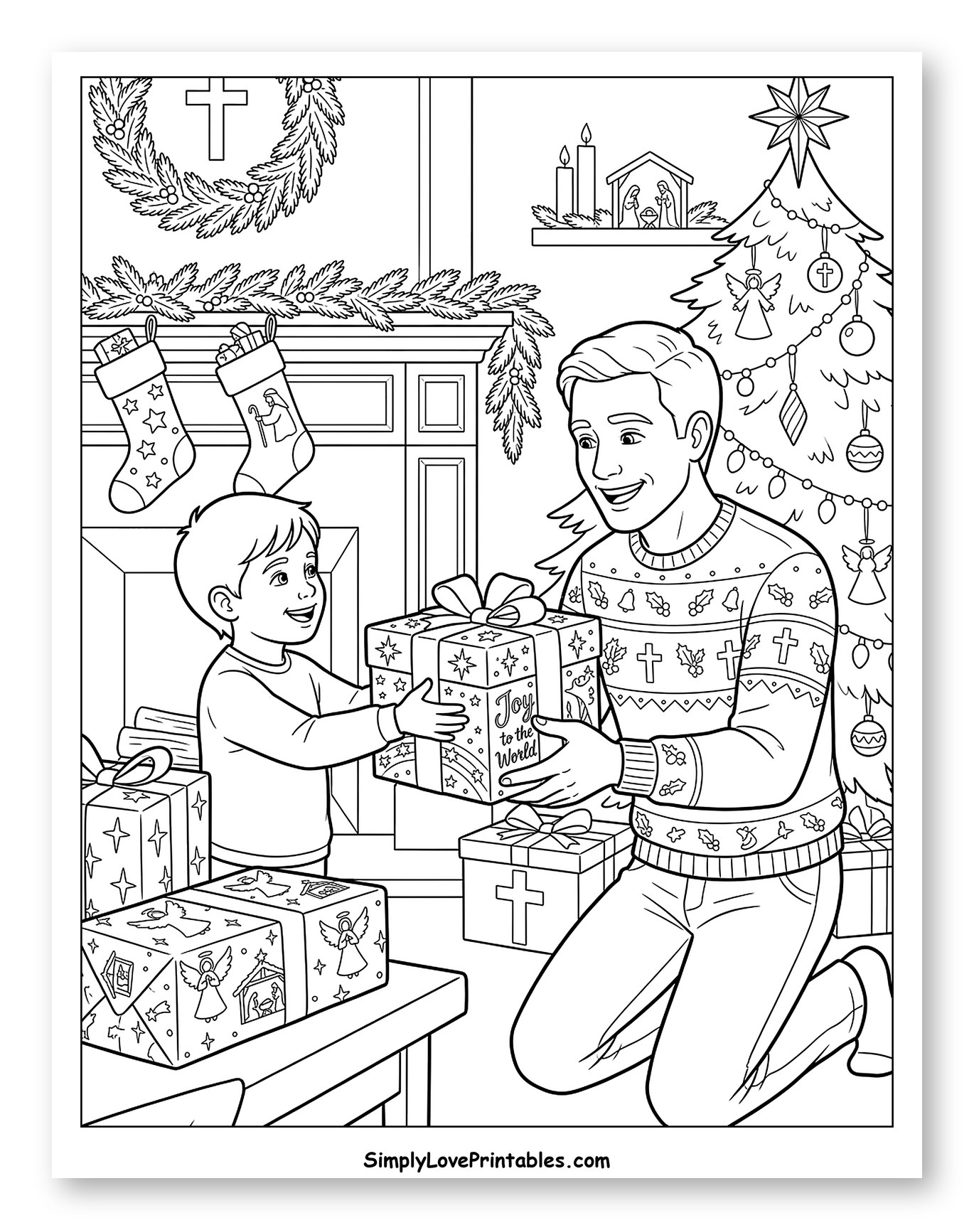 Father and Son Exchanging Christmas Gifts