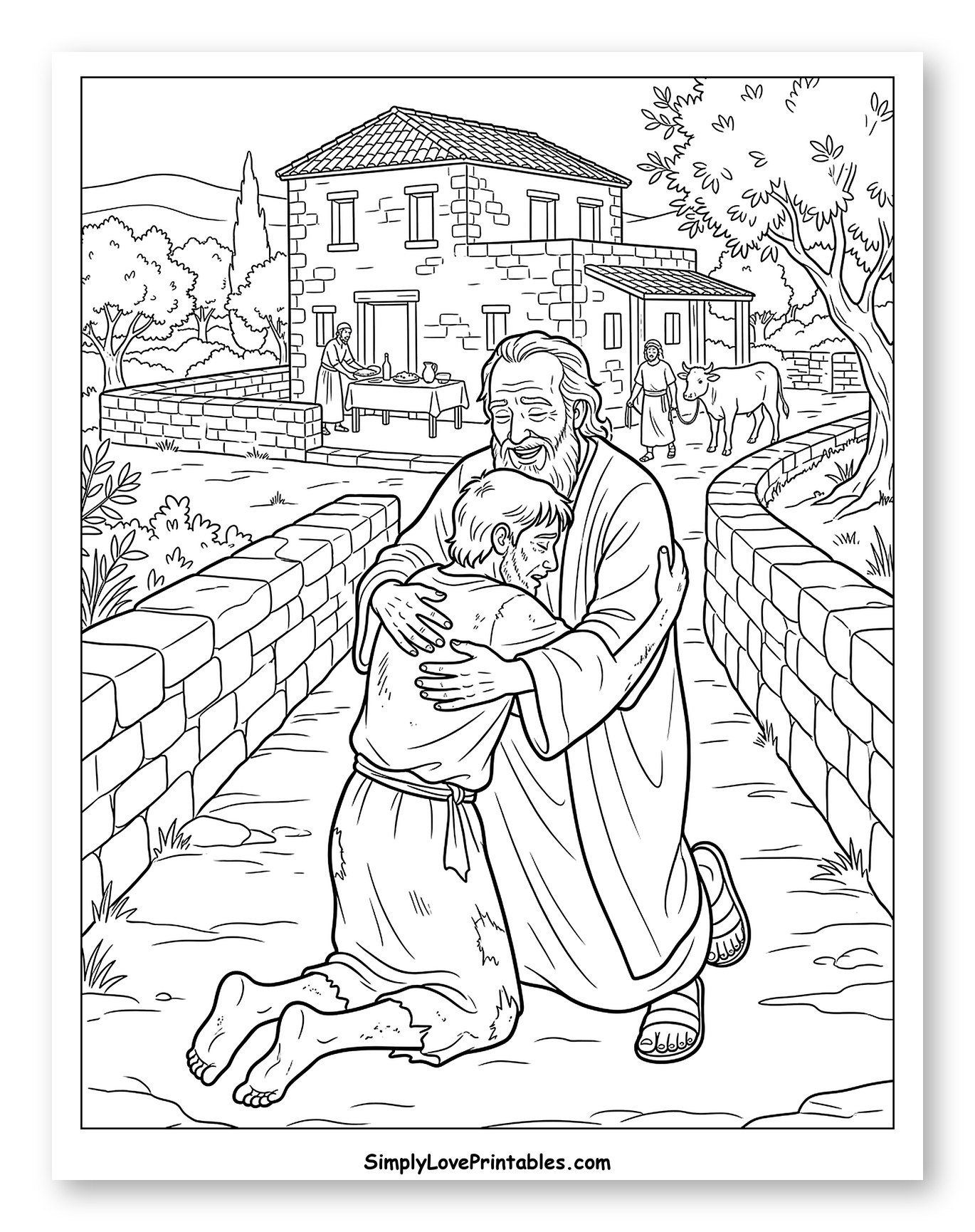 Father Embracing Prodigal Son to Color