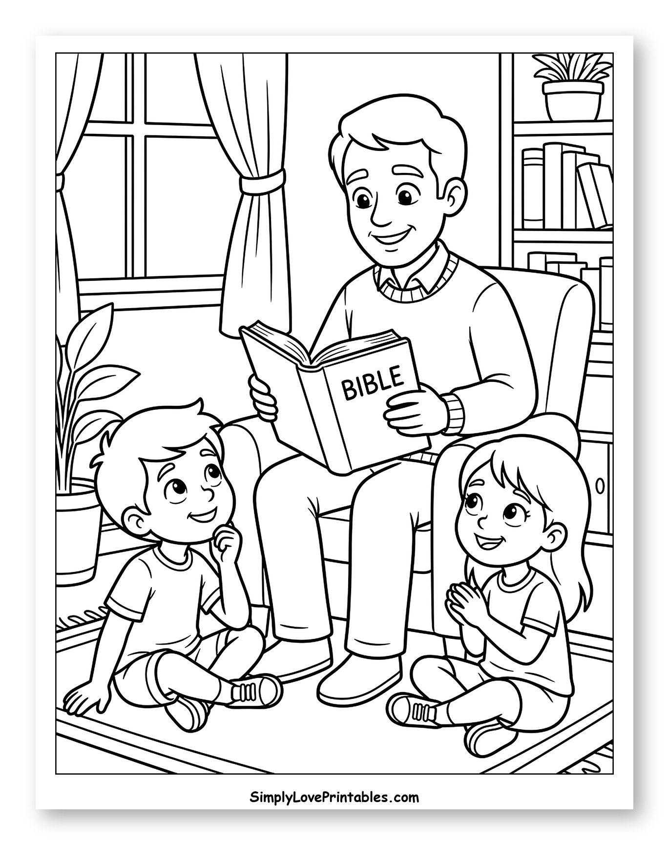 Father Reading Bible with Children
