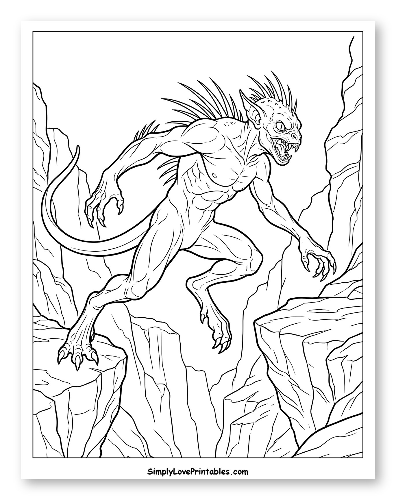 Ferocious Chupacabra Leaping Across a Canyon