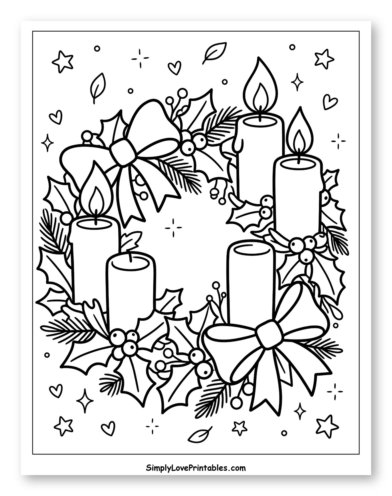 Festive Advent Wreath with Candles and Bows Coloring Page for Adults