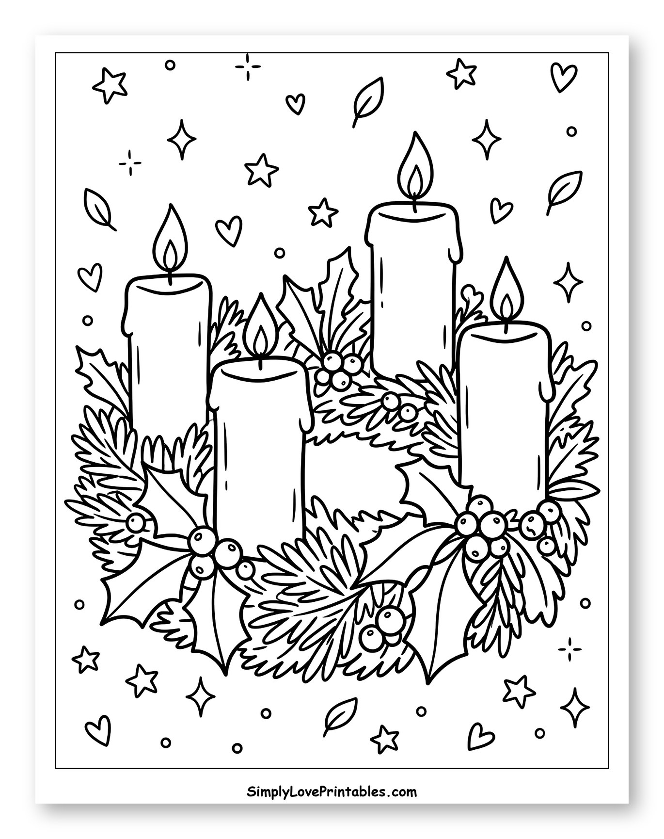 Festive Advent Wreath with Lit Candles Coloring Page for Adults