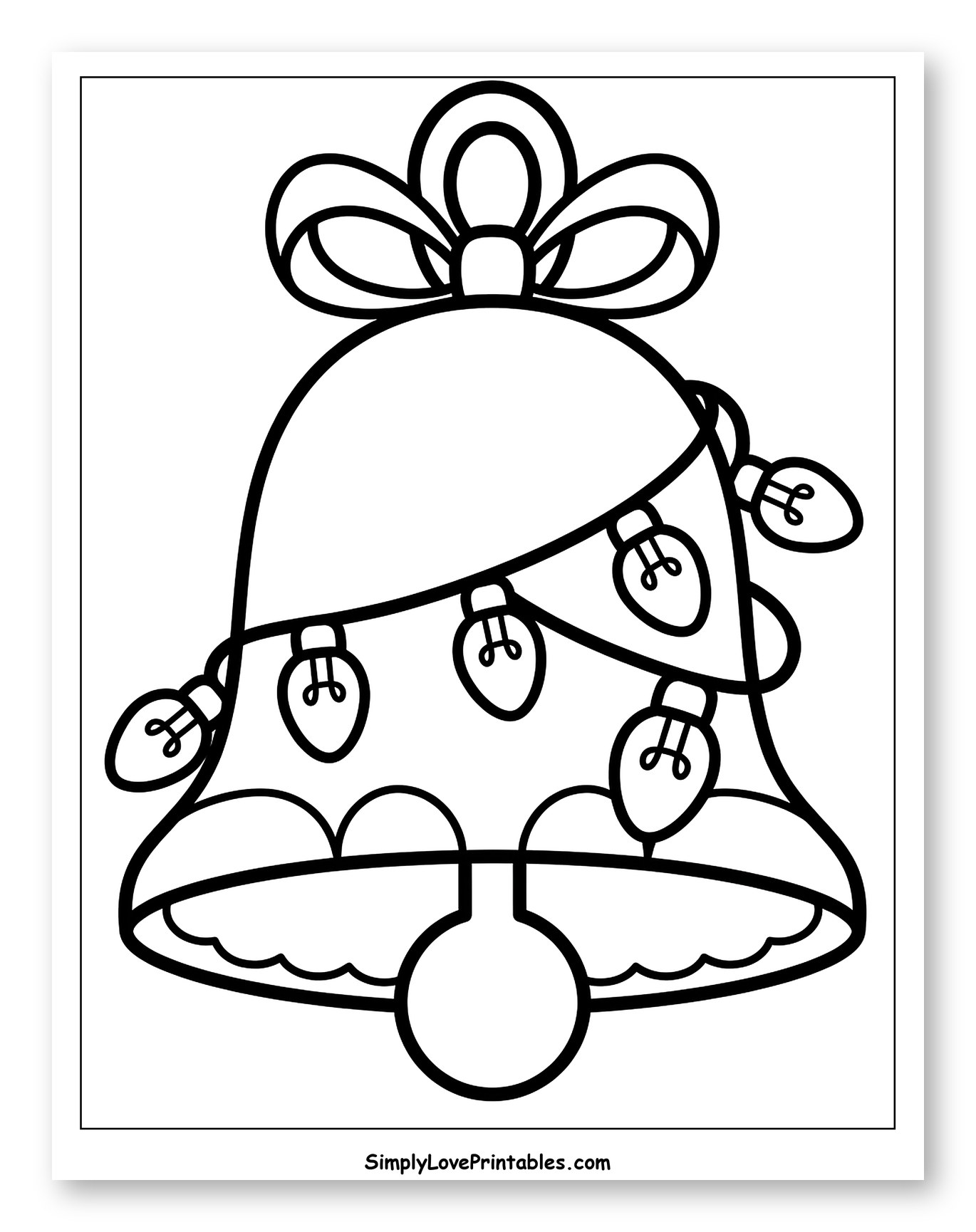 Festive Bell Wrapped in Christmas Lights Coloring Sheet for Toddlers