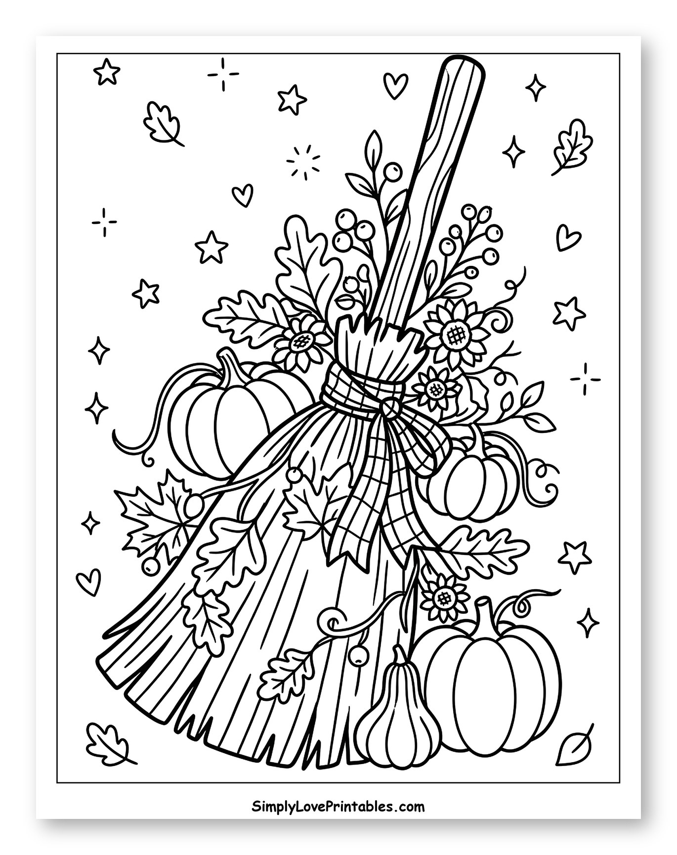 Festive Broomstick Adorned with Autumn Elements