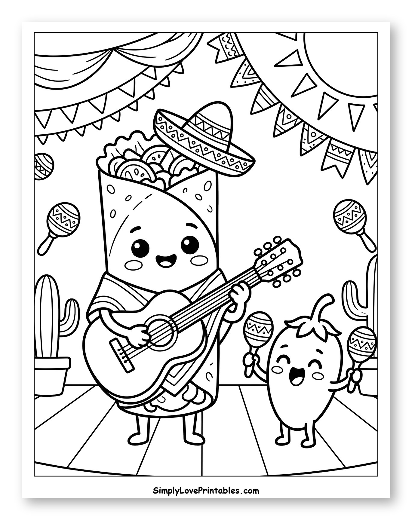 Festive Burrito with Guitar and Chili with Maracas