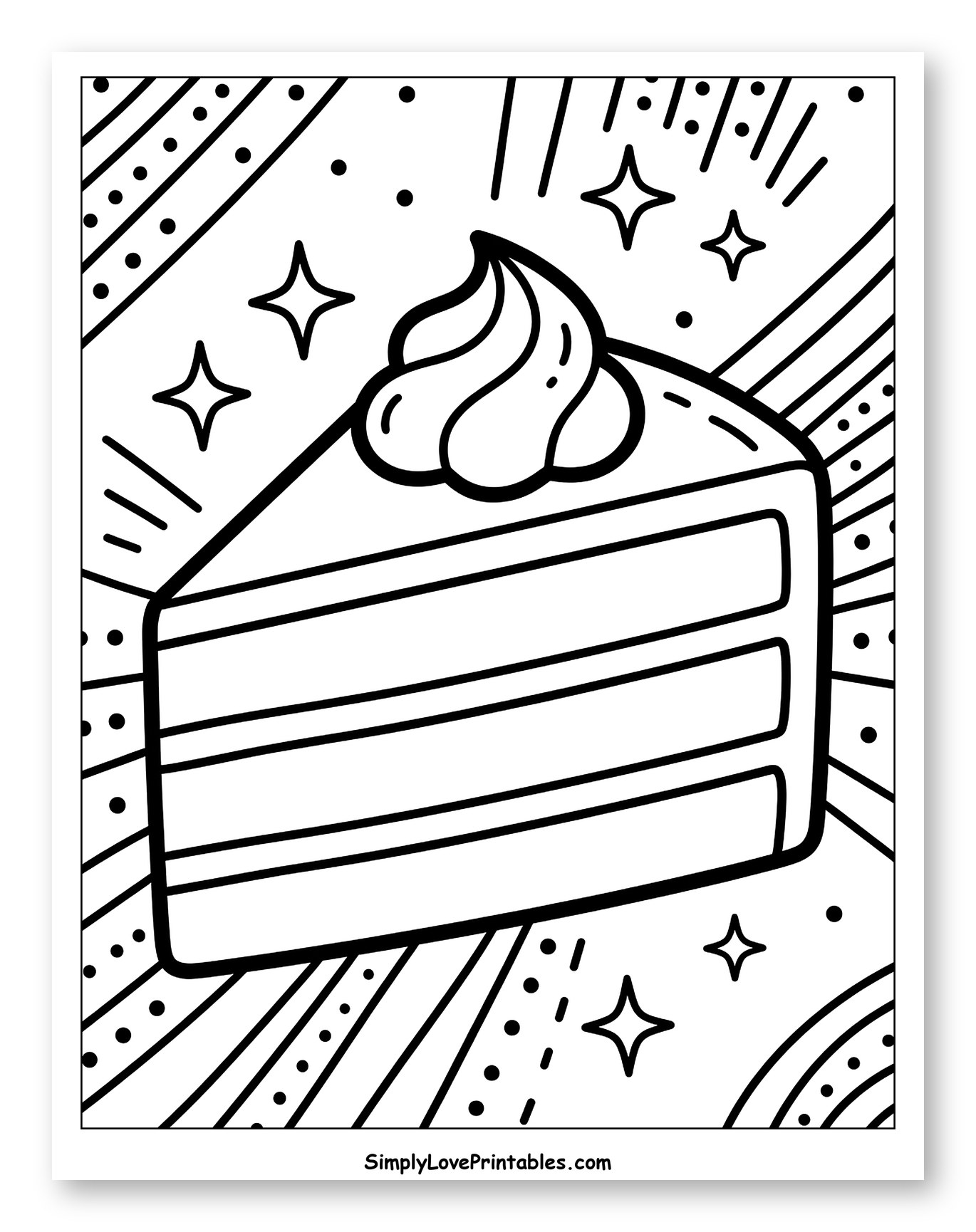 Festive Cake Slice with Cream Topping Coloring Sheet for Toddlers