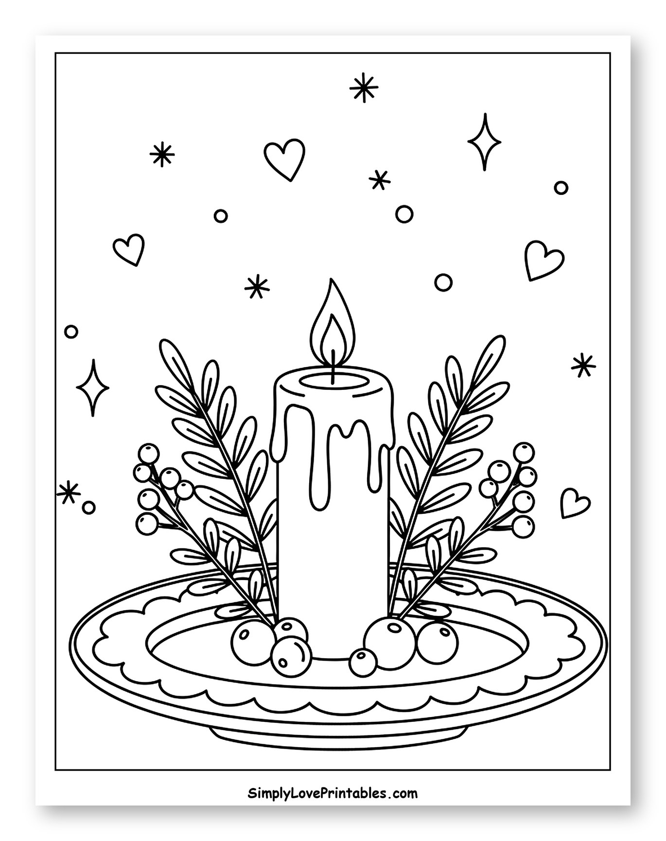 Festive Candle with Berries and Sparkling Shapes