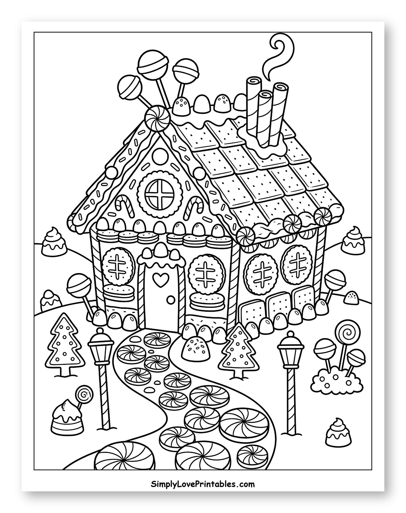 Festive Candy Land Gingerbread House to Color for Kids