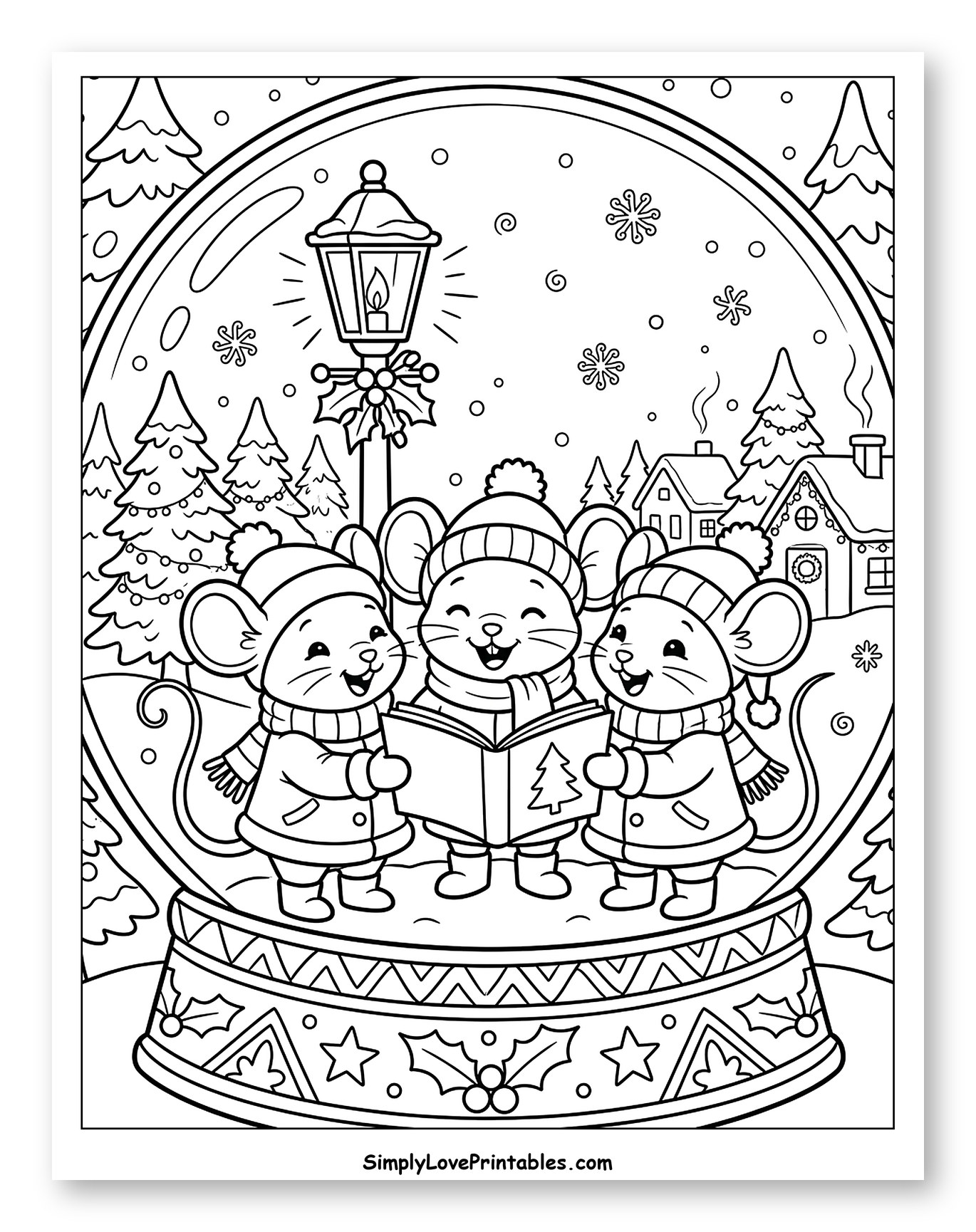 Festive Caroling Mice in a Snow Globe