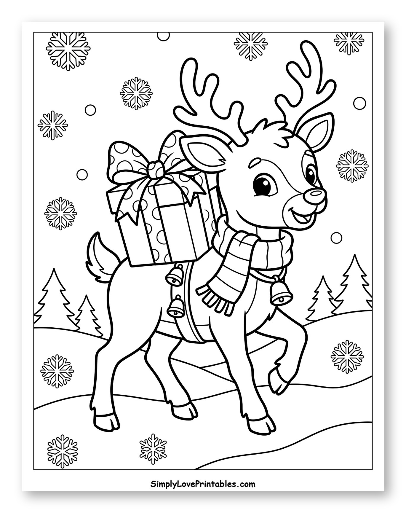 Festive Cartoon Reindeer Carrying a Holiday Gift
