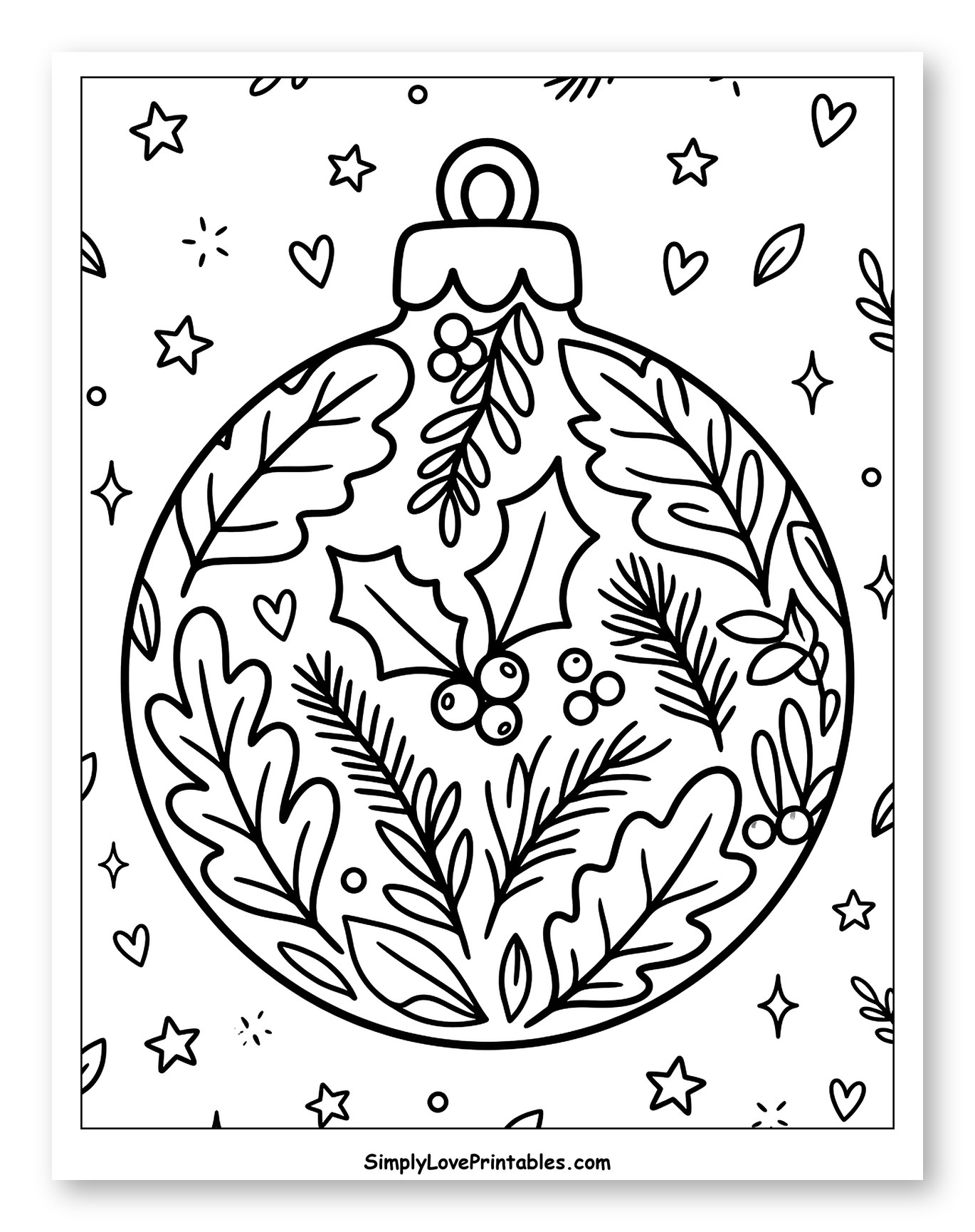 Festive Christmas Bauble with Winter Foliage to Color for Adults