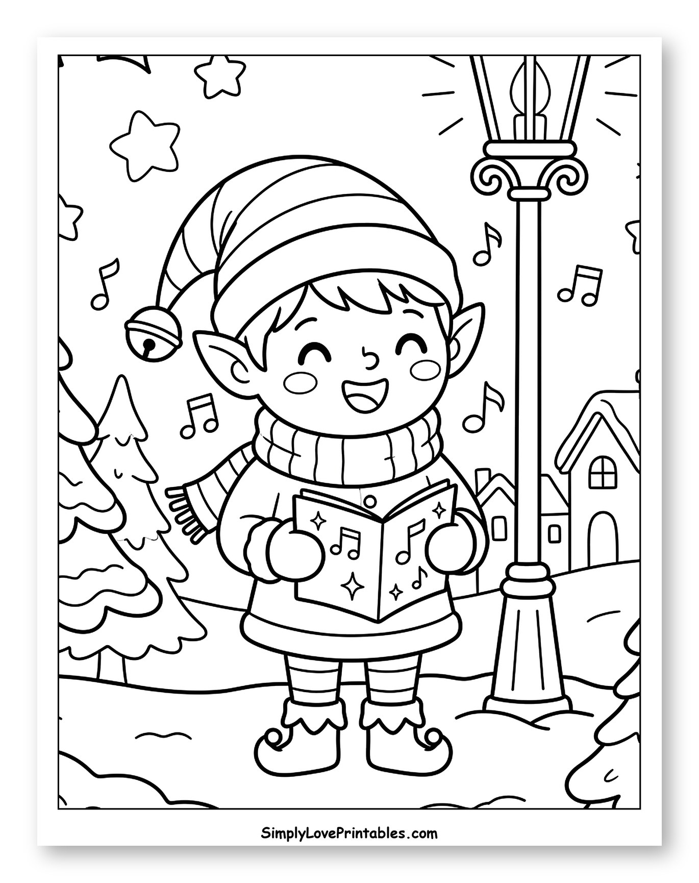 Festive Christmas Elf Caroling by a Lamppost