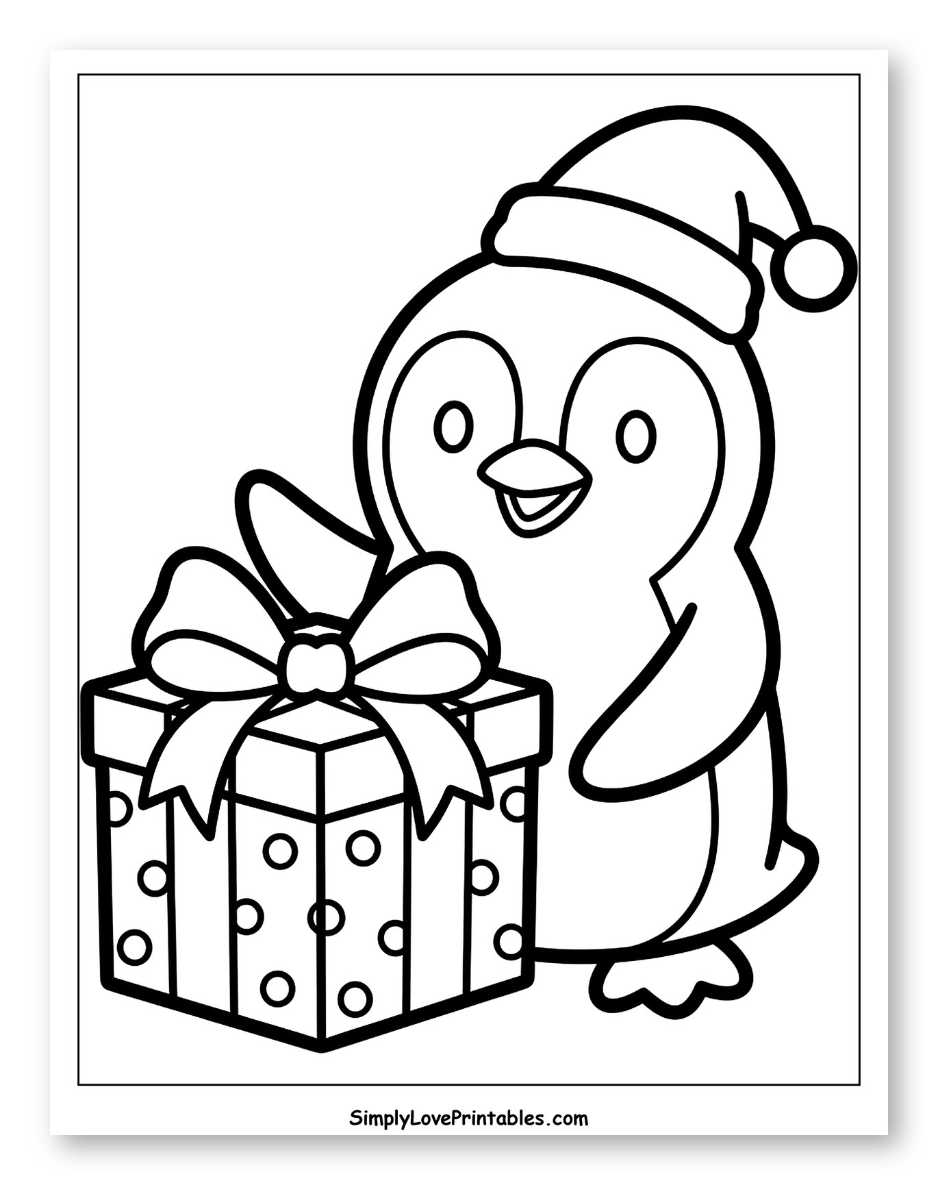 Festive Christmas Penguin with a Polka Dot Present