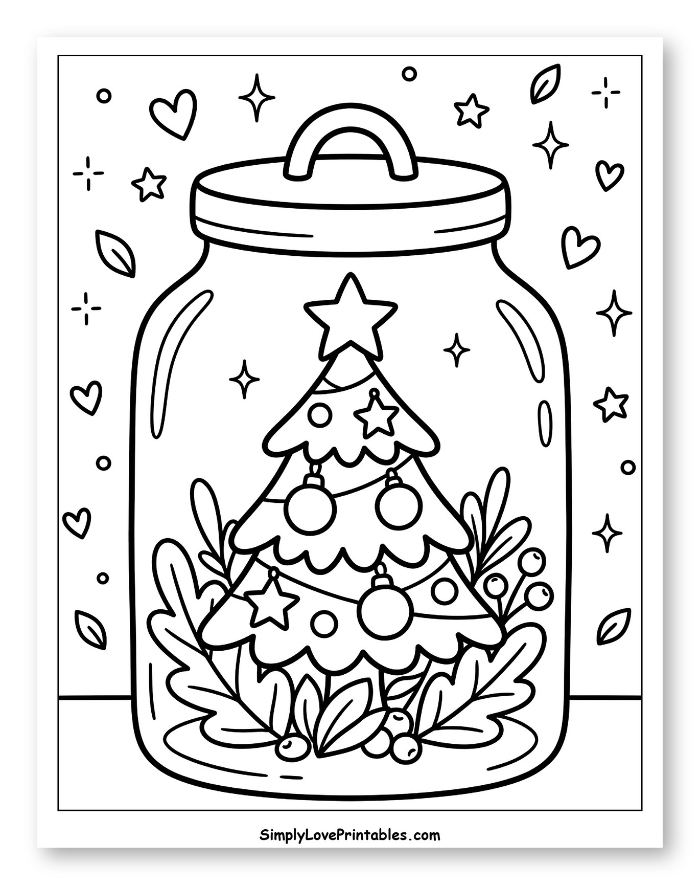 Festive Christmas Tree in a Glass Jar to Color for Adults