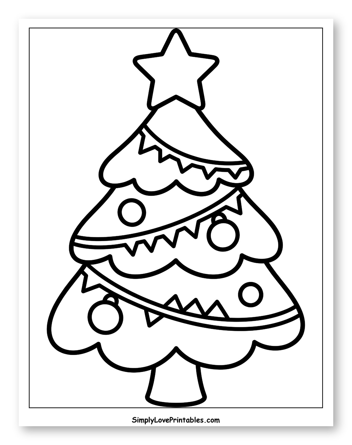 Festive Christmas Tree with Ornaments and Garland Coloring Page for Toddlers