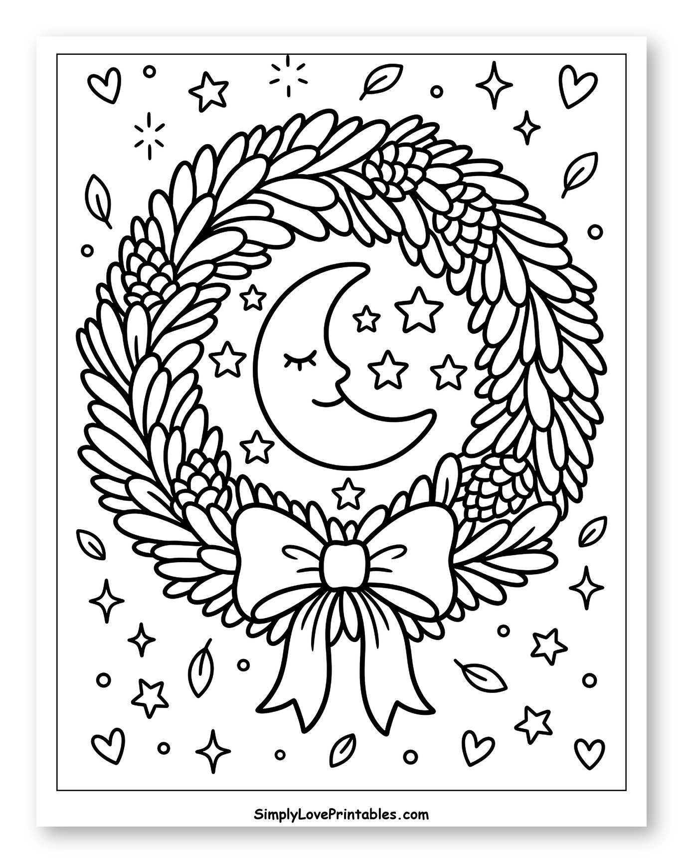 Festive Christmas Wreath with Sleeping Crescent Moon