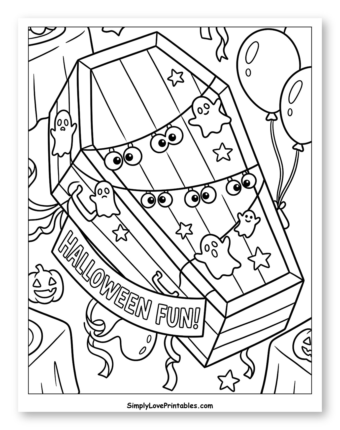 Festive Coffin with Halloween Fun Banner