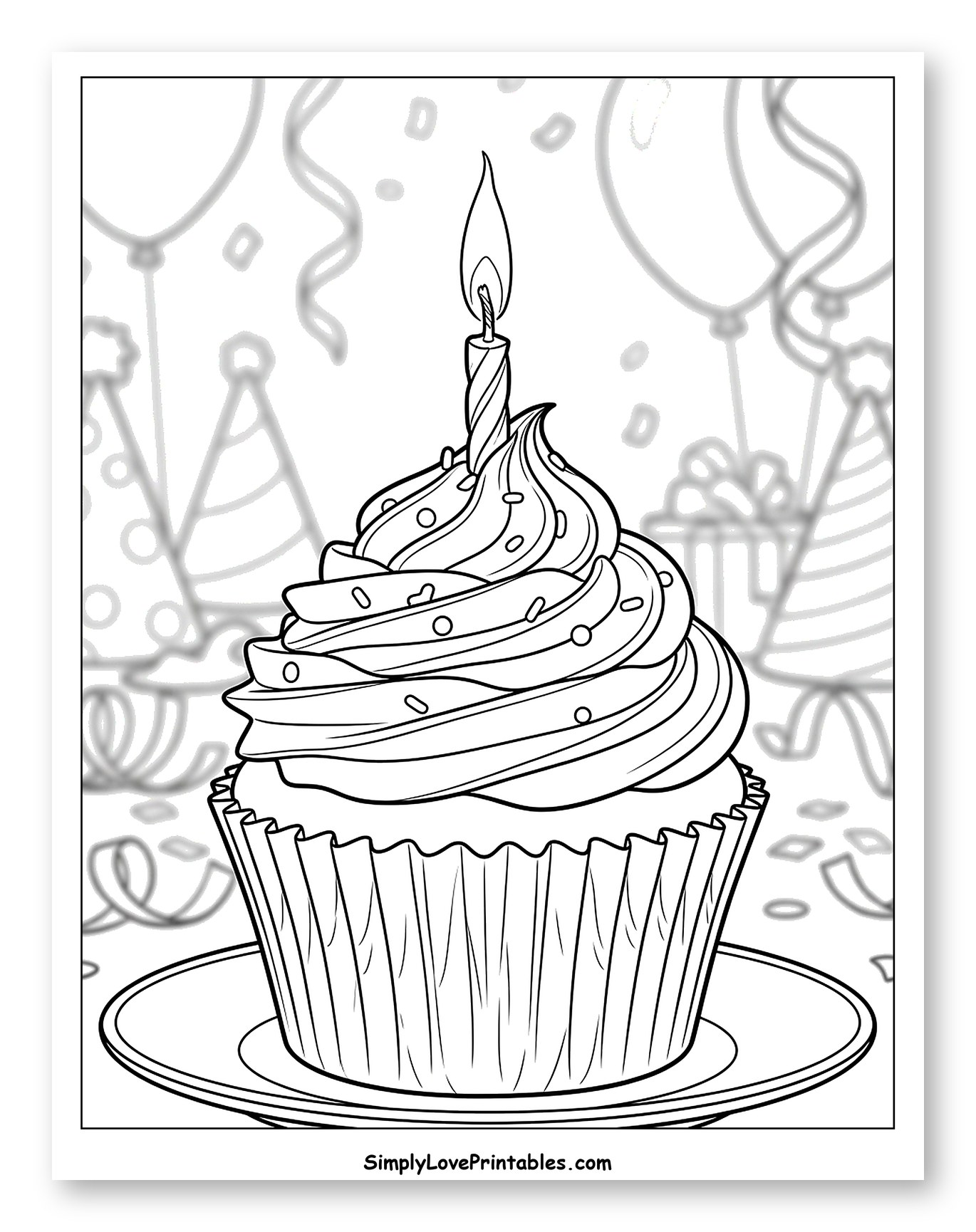Festive Cupcake with a Lit Candle to Color