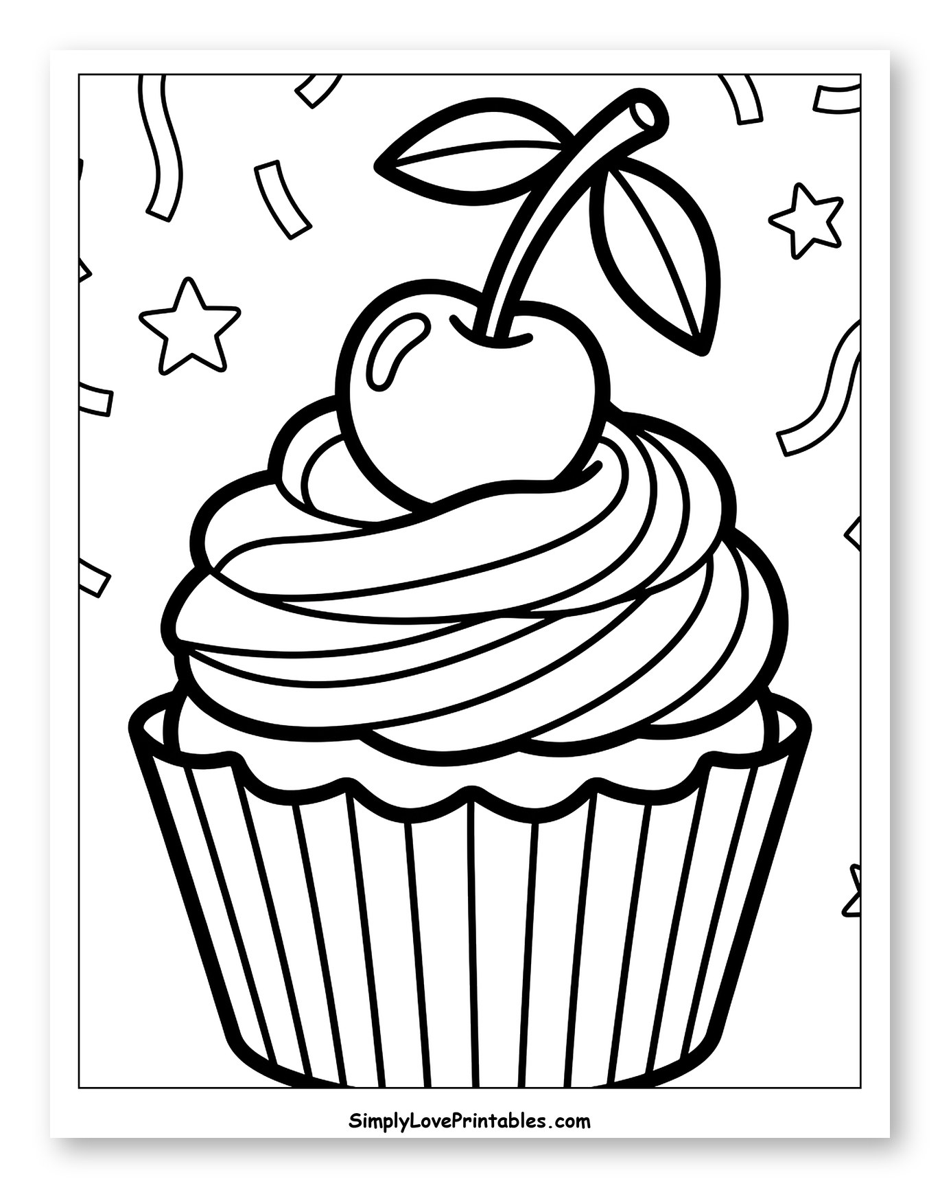 Festive Cupcake with Cherry and Decorations