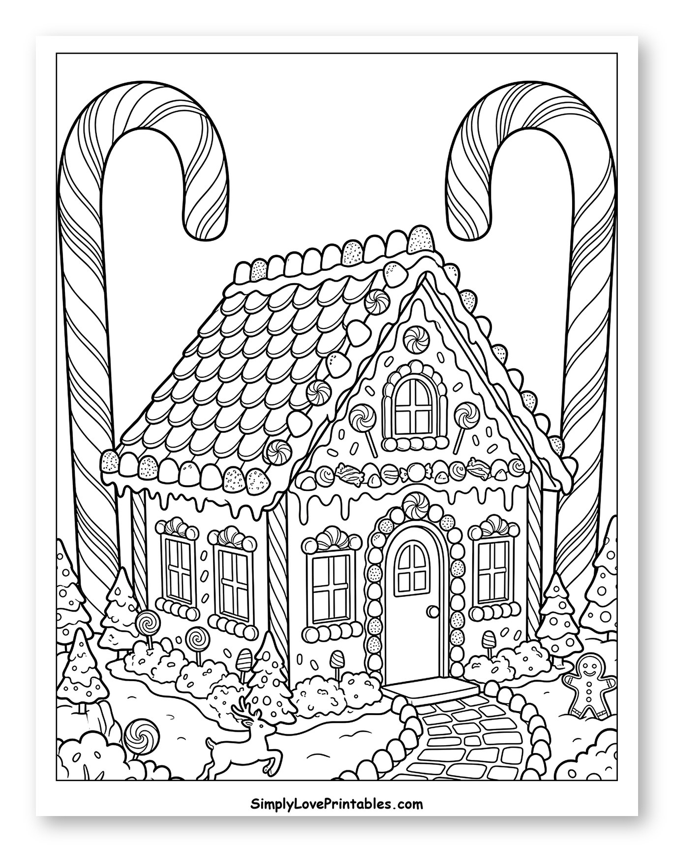 Festive Gingerbread House with Giant Candy Canes