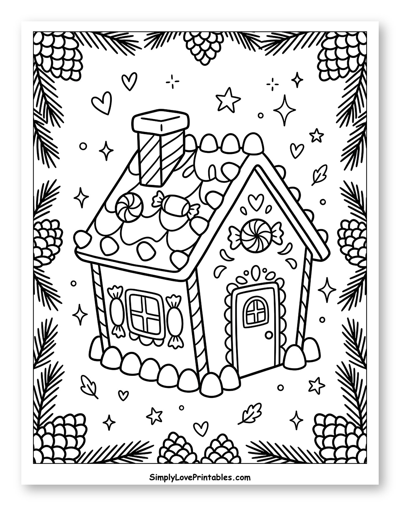 Festive Gingerbread House with Pinecones and Stars