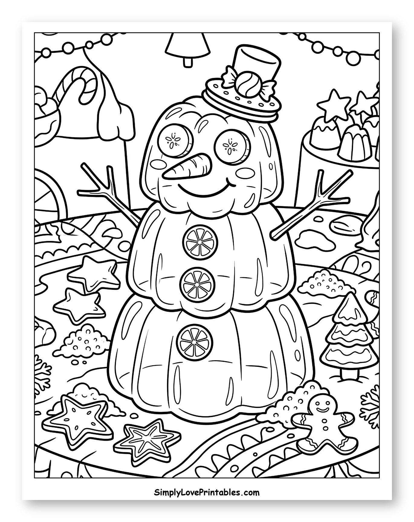 Festive Jello Snowman and Sweet Holiday Treats to Color for Kids