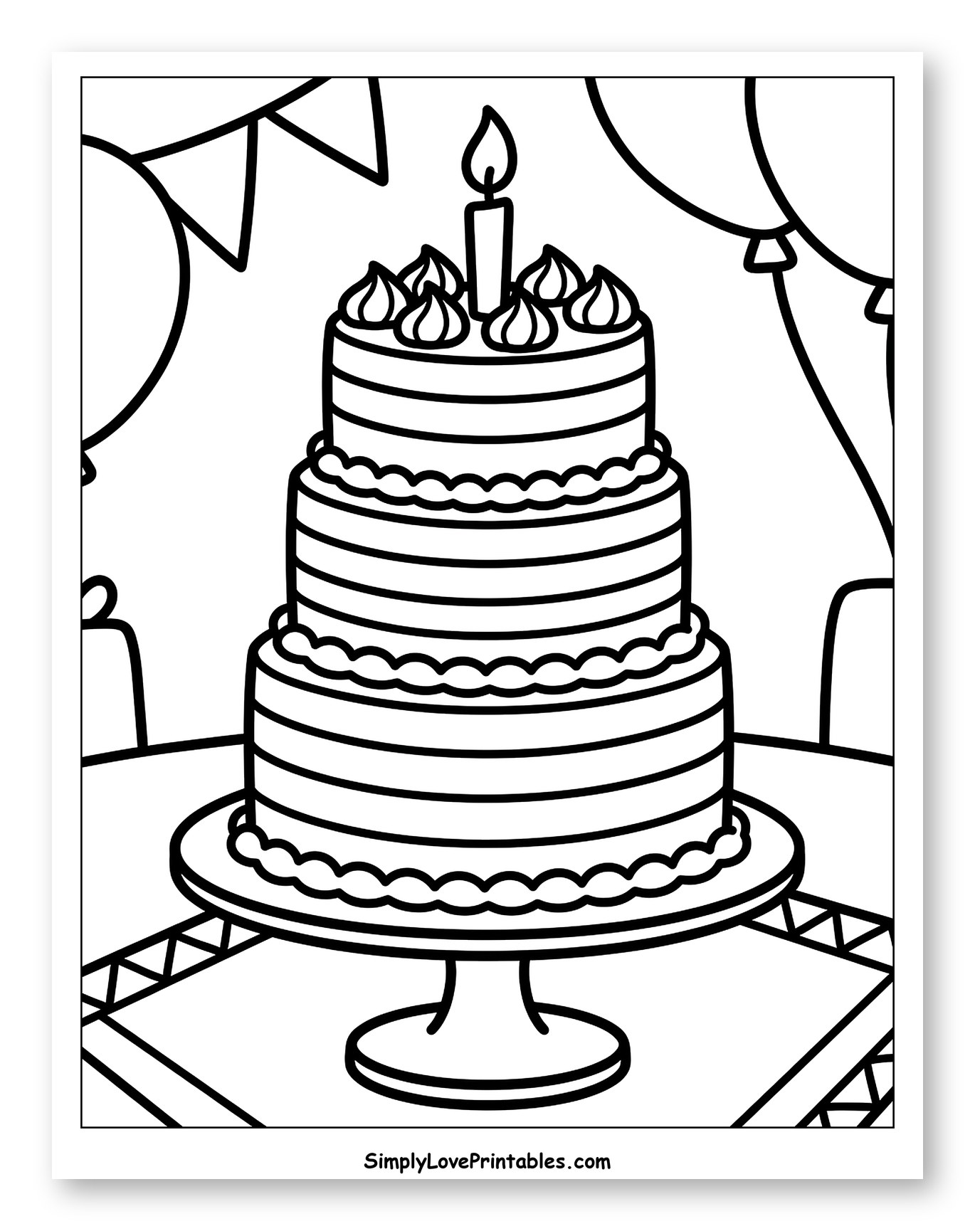 Festive Layer Cake with Balloons and Banners